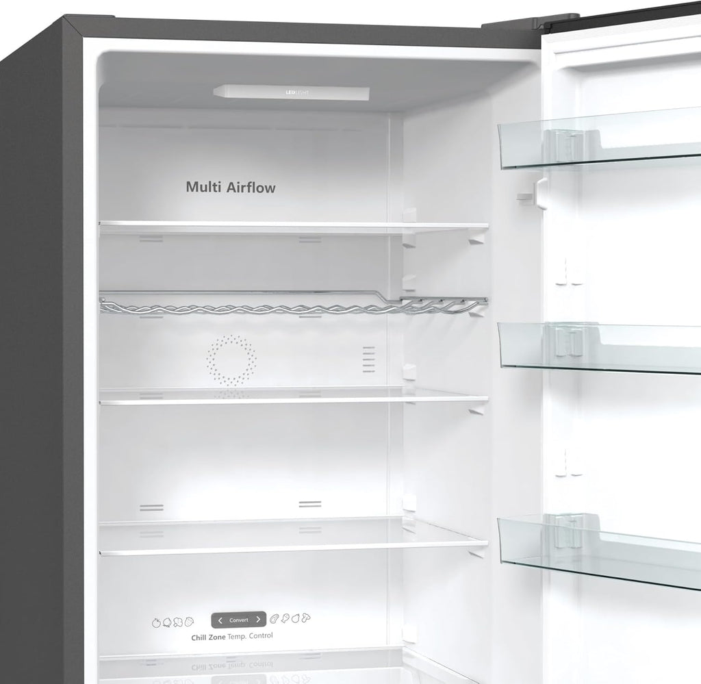 Hisense RB327N4AD2 koel-vriescombinatie/ NoFrostPlus/ Multiflow 360°/ HolidayMode/ FreshZone/ 182,4 cm/ koelgedeelte 171 l/ vriesgedeelte 85 l/ 41 dB/ 287 kWh/ jaar/ roestvrijstalen look