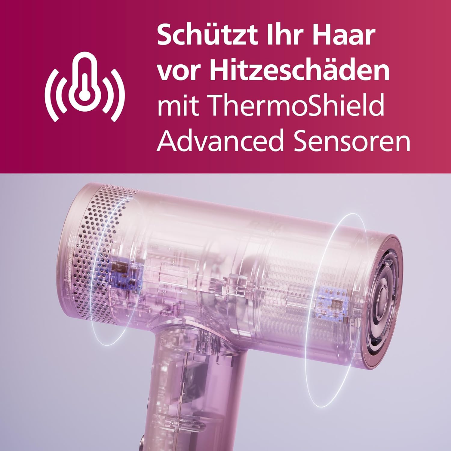 Philips Hogesnelheids-haardroger uit de 8000-serie, ThermoShield Advanced, ionisch, stylingmondstuk en diffuser, hoofdhuidverzorging, 1400 W, Rose Champagne, model BHD837/10