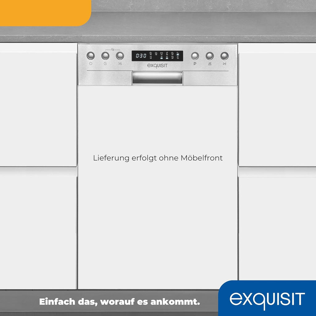 Exquisit Vaatwasser, 45 cm breedte, gedeeltelijk geïntegreerd, 9 couverts, 9 liter, startuitstel, ECO-modus, vaatwasser 45 cm, EGSP51009-EB-030E inox
