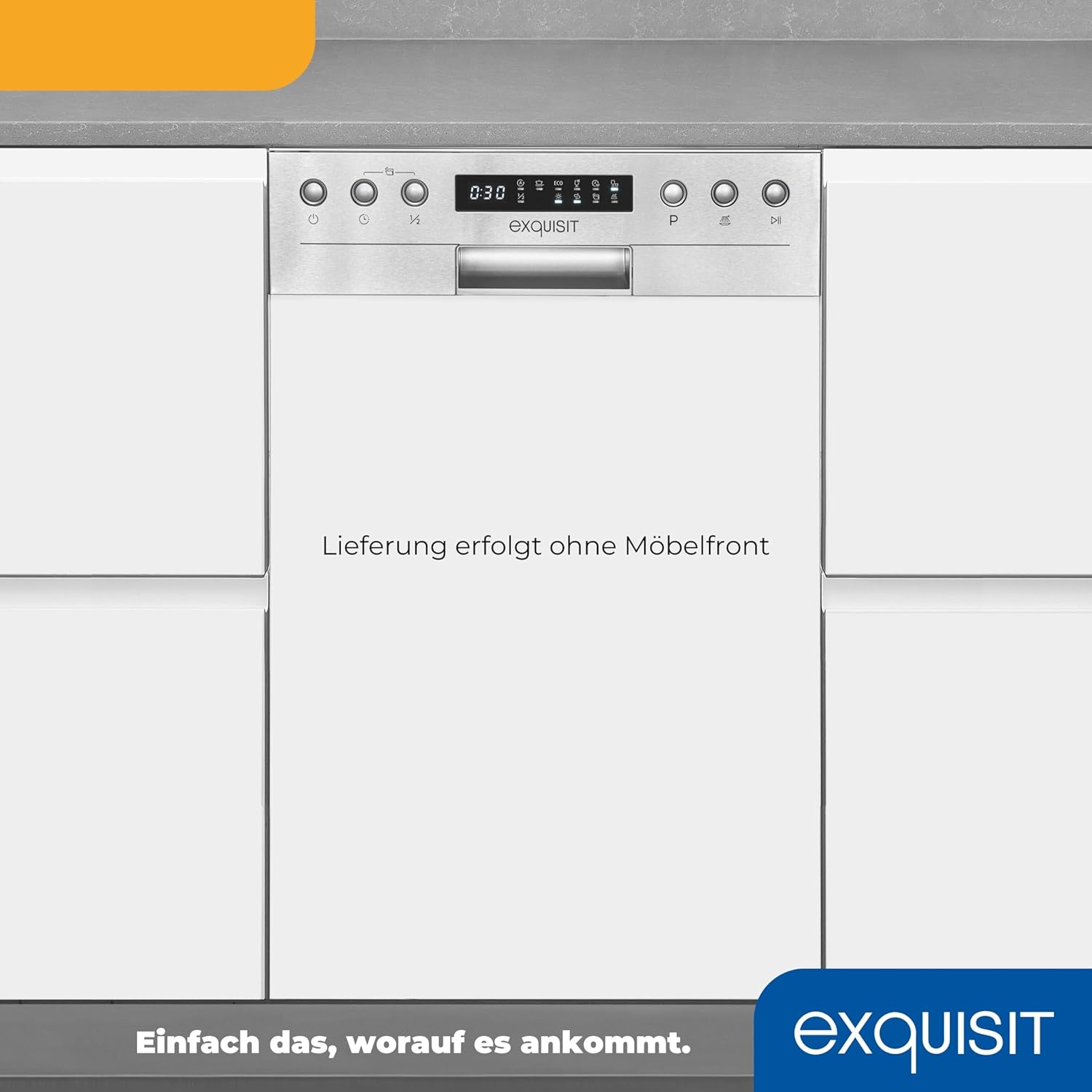 Exquisit Vaatwasser, 45 cm breedte, gedeeltelijk geïntegreerd, 9 couverts, 9 liter, startuitstel, ECO-modus, vaatwasser 45 cm, EGSP51009-EB-030E inox