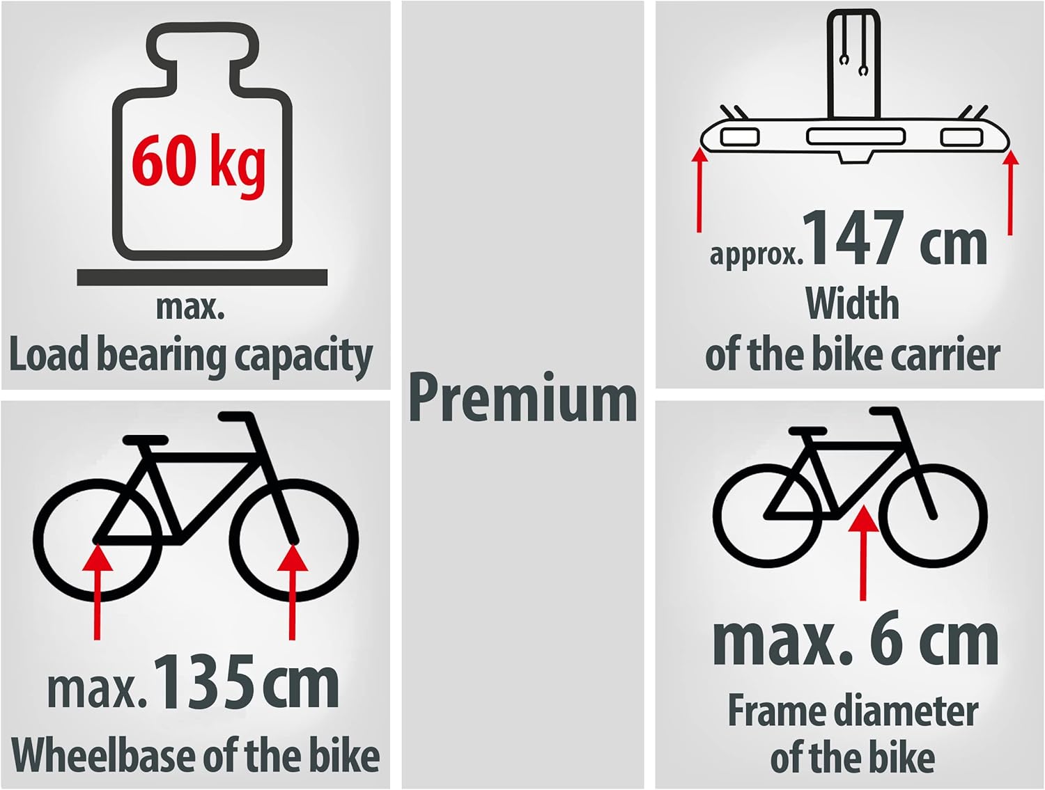 EUFAB 12010LAS fietsendrager POKER-F, geschikt voor e-bike, volledig voorgemonteerd, diefstalbeveiliging, voor 2 fietsen, voor trekhaak, zwart, 142 x 70 x 58 cm