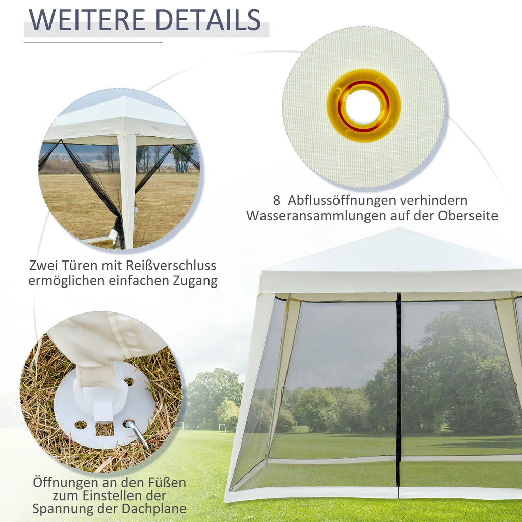 Outsunny Tuinpaviljoen met muskietennet waterafstotend crèmewit