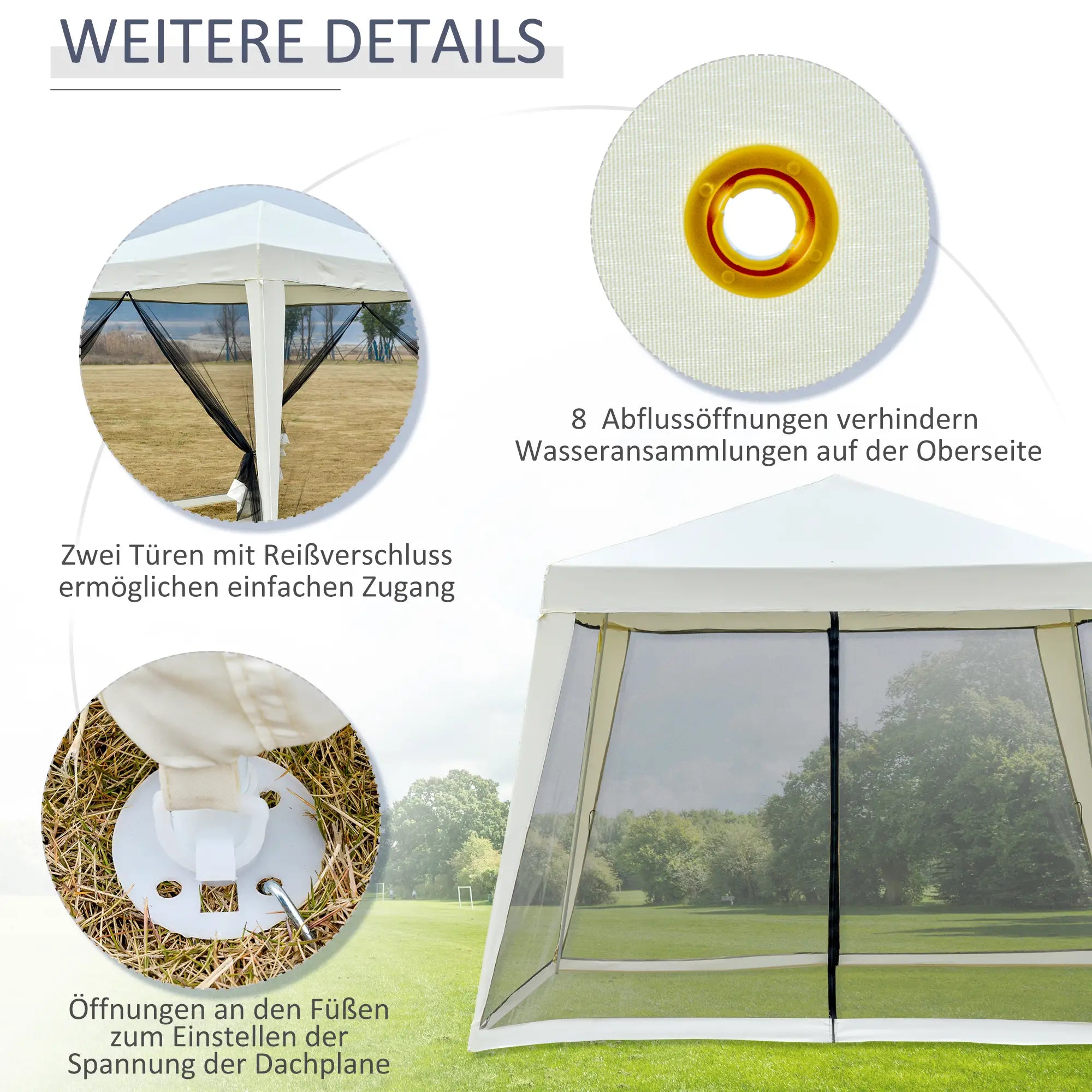 Outsunny Tuinpaviljoen met muskietennet waterafstotend crèmewit