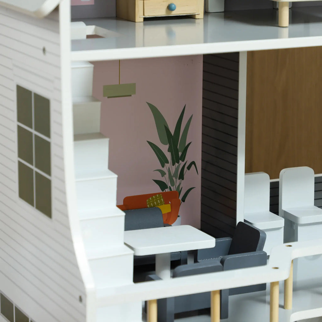 AIYAPLAY Houten poppenhuis 3 verdiepingen met 13 meubels open spel