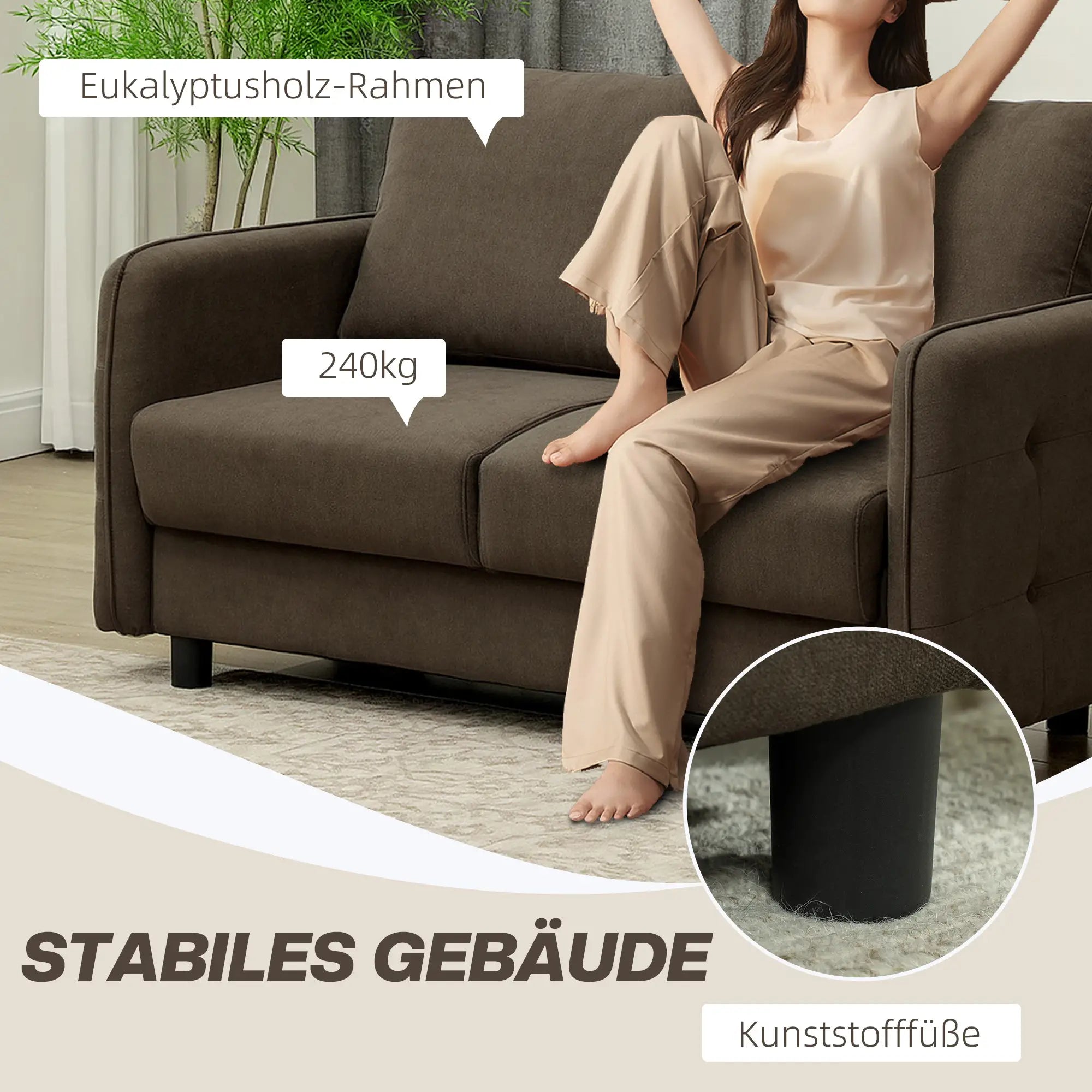HOMCOM 2-zitsbank met opbergruimte & fluweellook, bruin