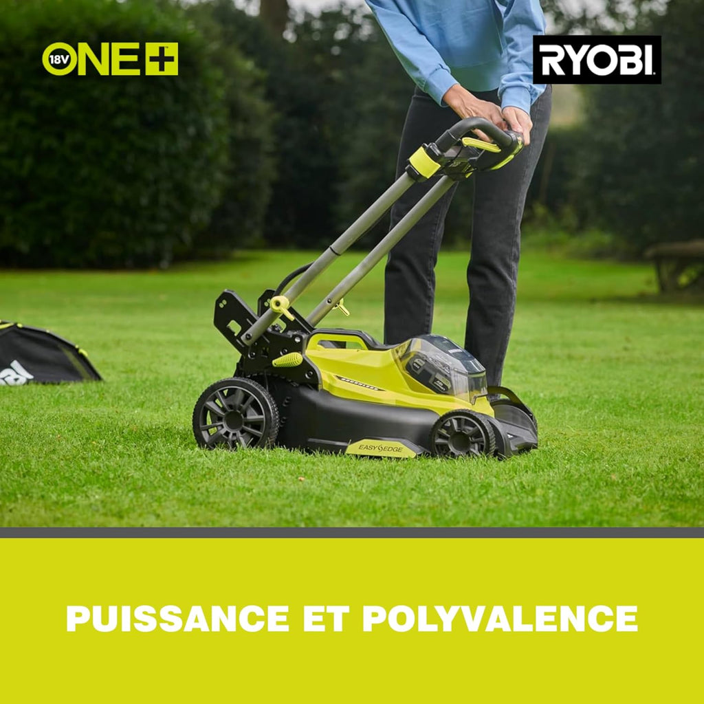 RYOBI 18 V ONE+ Accu-grasmaaier RLM18X33B40 (snijbreedte 33 cm, 5-voudige hoogteverstelling 25-65 mm, inklapbare duwbeugel, incl. mulchplug, 35l grasvangzak, 4,0Ah accu & lader)