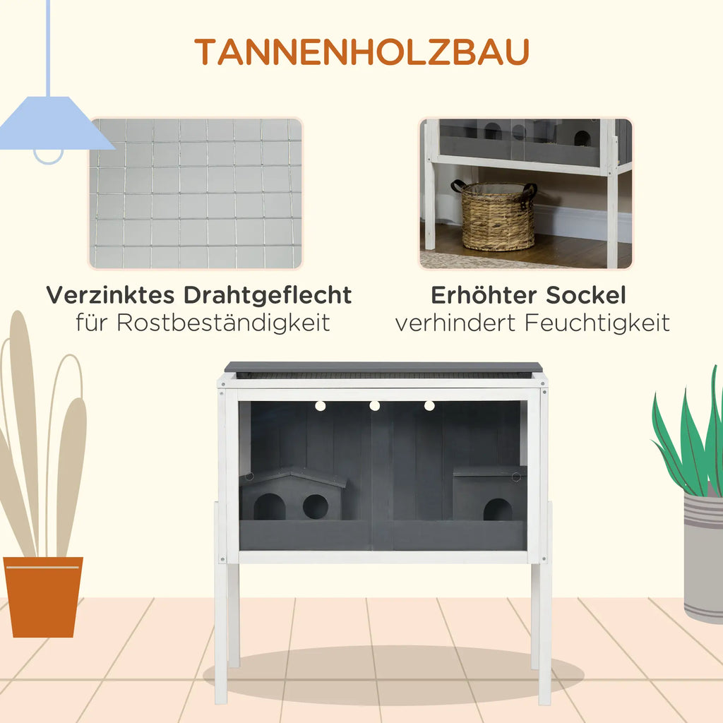 PawHut Dwerghamsterkooi met plank en plexiglas schuifdeuren Hout