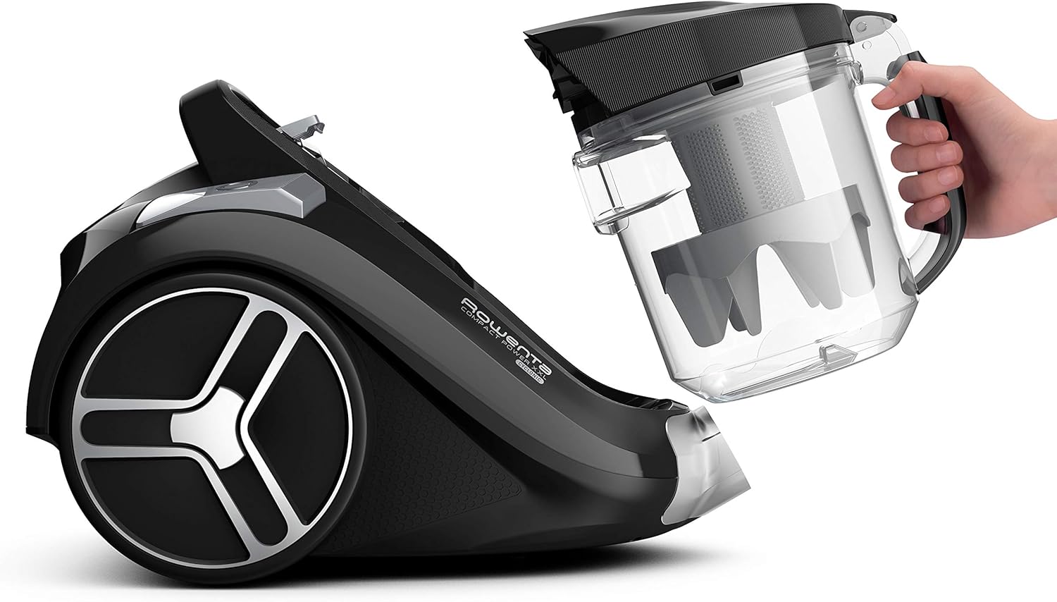 Rowenta RO4825 zakloze stofzuiger Compact Power XXL | 550 watt | 2,5L stofreservoir | Compact & stil | Extreme zuigkracht | Zeer efficiënte zuigmond | Zwart/Grijs