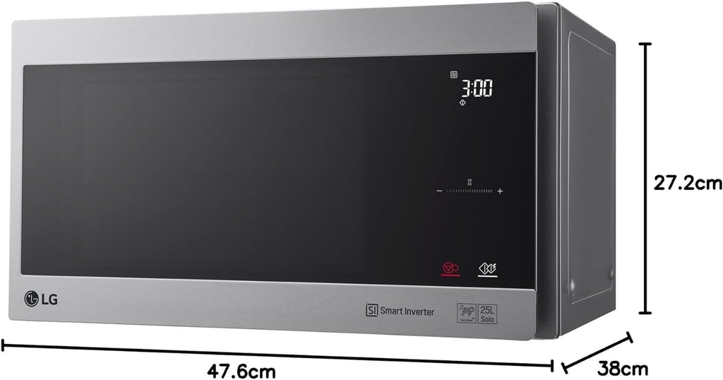 LG MS2595CIS magnetron met Smart Inverter-technologie, 25 liter inhoud, 1000 W, automatische programma's, instelbare vermogensniveaus en EasyClean-functie, zilver