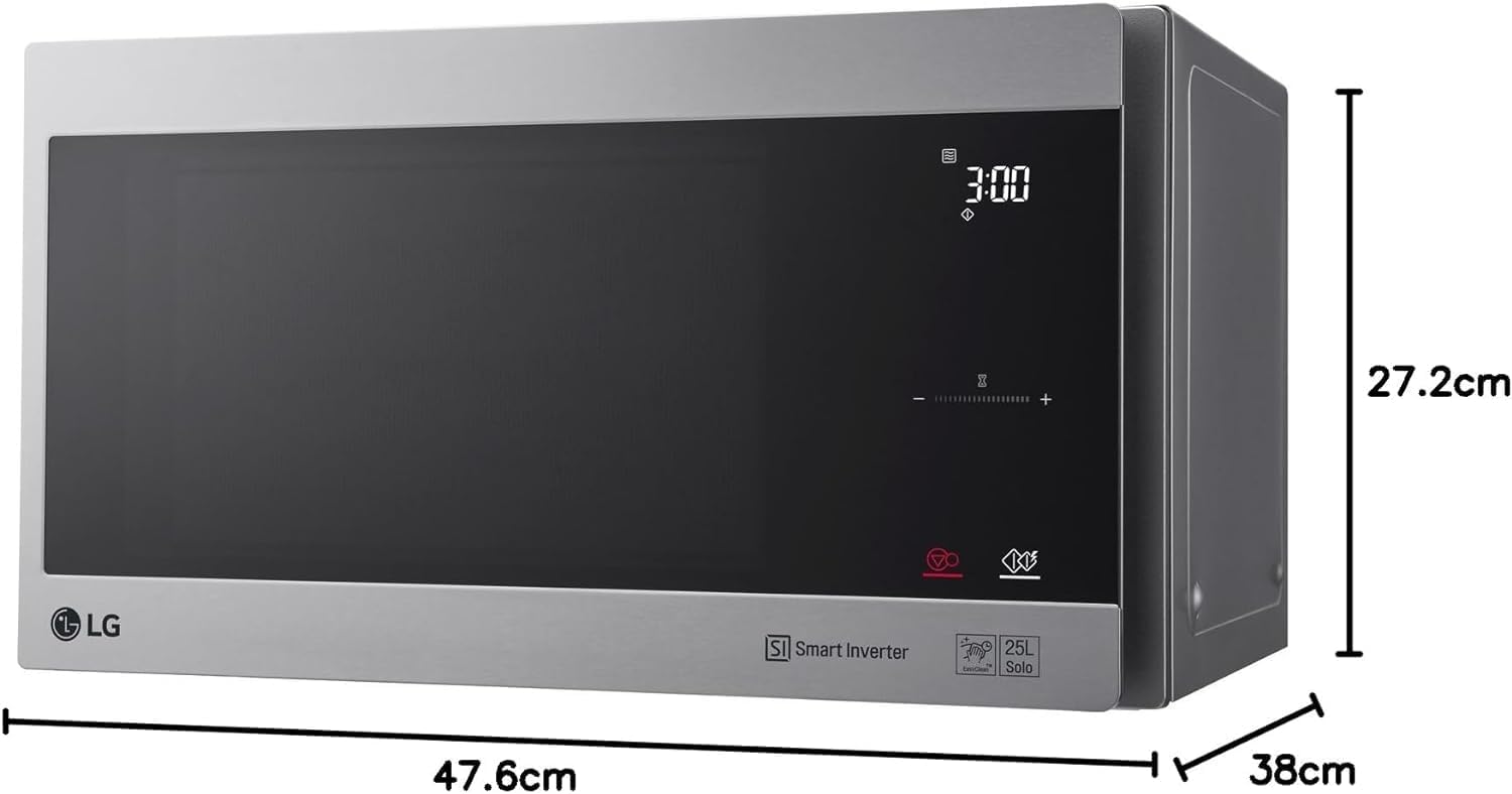 LG MS2595CIS magnetron met Smart Inverter-technologie, 25 liter inhoud, 1000 W, automatische programma's, instelbare vermogensniveaus en EasyClean-functie, zilver