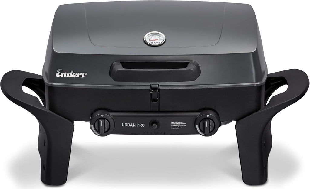 Enders Gasbarbecue Urban II Pro, tafelbarbecue, grill-, kook- en bakfunctie, 2 branders RVS, met grillthermometer, balkon-, campingbarbecue, gegoten aluminium behuizing, gietijzeren rooster, #2062