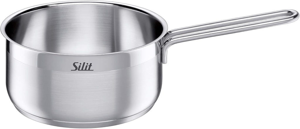 Silit Toskana pannenset inductiegeschikt 10-delig, kookpannenset met glazen deksel, inductiekookpannen, melkpan, stoompan, koekenpan, roestvrij staal deels mat, inductie pannen set ongecoat
