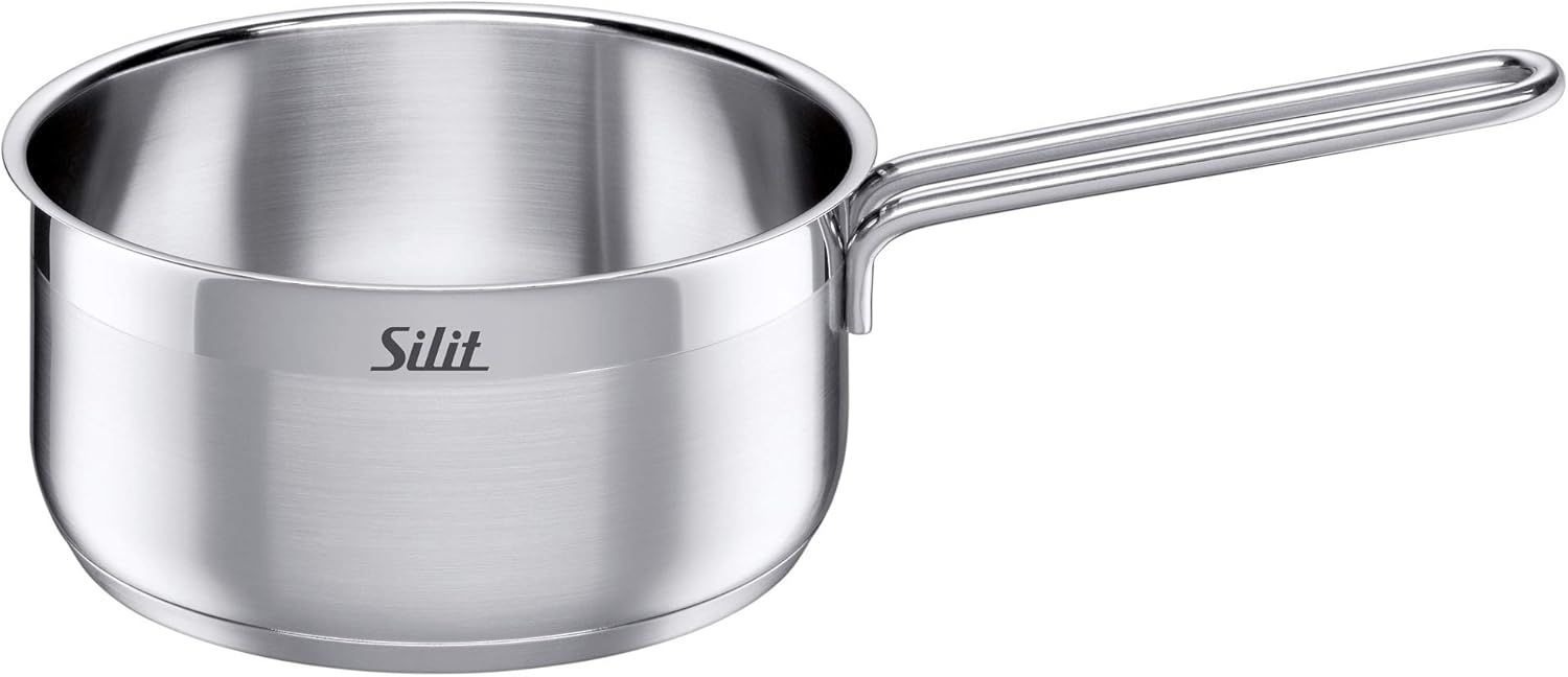 Silit Toskana pannenset inductiegeschikt 10-delig, kookpannenset met glazen deksel, inductiekookpannen, melkpan, stoompan, koekenpan, roestvrij staal deels mat, inductie pannen set ongecoat