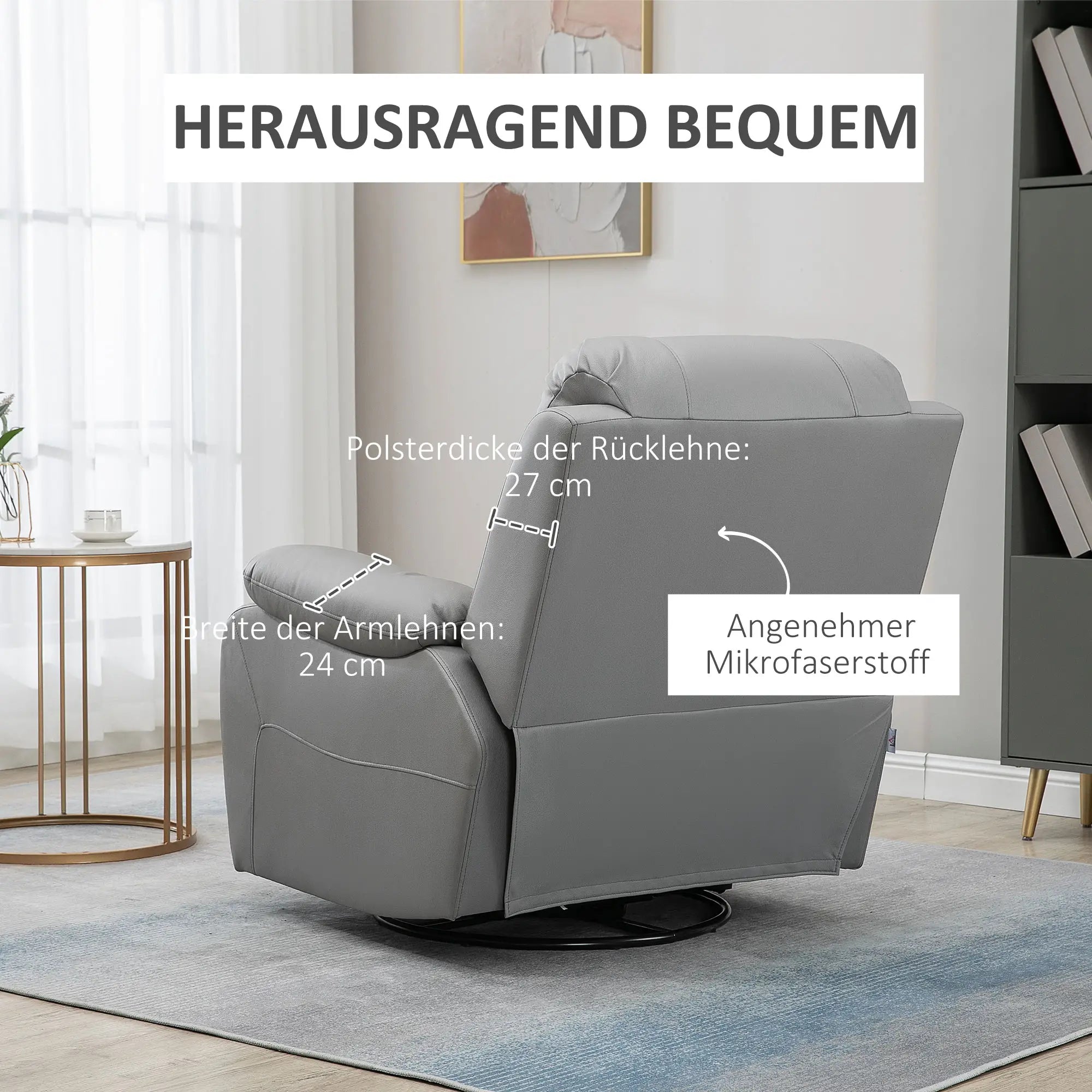 HOMCOM Relaxfauteuil tv-stoel verstelbaar draaibaar grijs