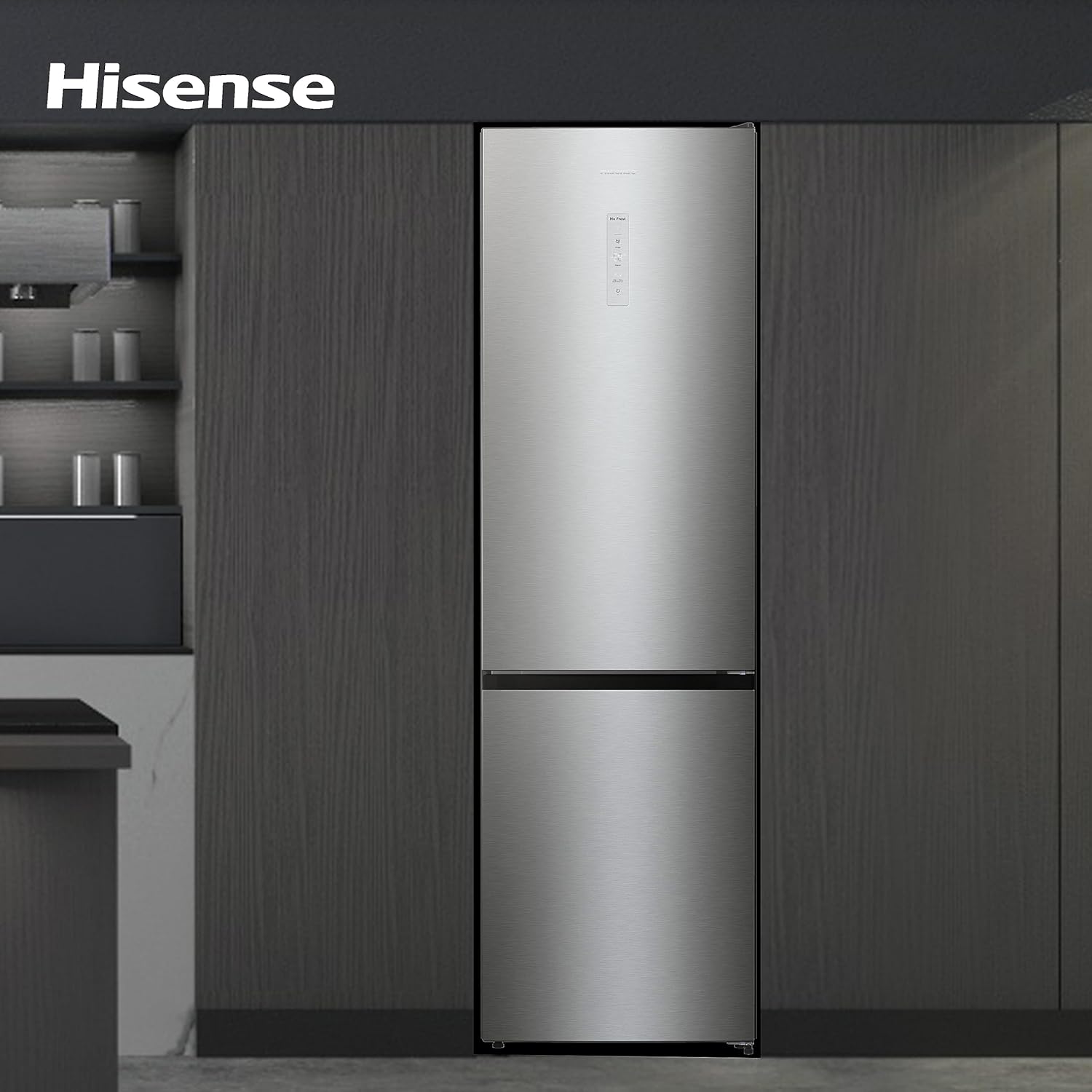 Hisense RB327N4AD2 koel-vriescombinatie/ NoFrostPlus/ Multiflow 360°/ HolidayMode/ FreshZone/ 182,4 cm/ koelgedeelte 171 l/ vriesgedeelte 85 l/ 41 dB/ 287 kWh/ jaar/ roestvrijstalen look