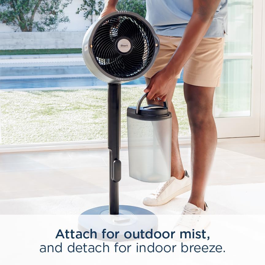 Shark FlexBreeze Pro Nevelventilator – binnen & buiten, geïntegreerde nevel, voet op tafelblad, met of zonder snoer, tot 24 uur batterij, oscillerend, antraciet, FA302 (versie 2025)
