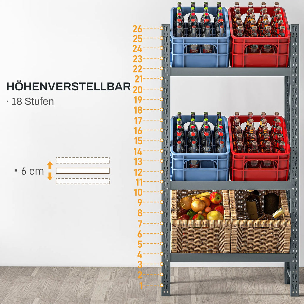 HOMCOM Drankkrattenrek voor 6 kratten – Staal, 3 niveaus, Grijs