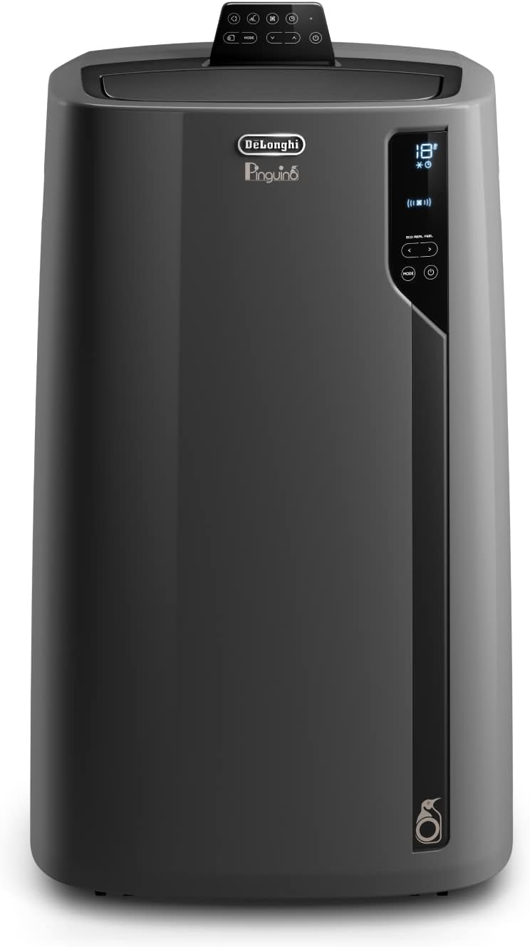 De'Longhi Pinguino PAC EL112 CST mobiele airconditioner met afvoerslang, airconditioning voor ruimtes tot 110 m³, luchtontvochtiger, ventilatiefunctie, 24-uurs timer, zwart