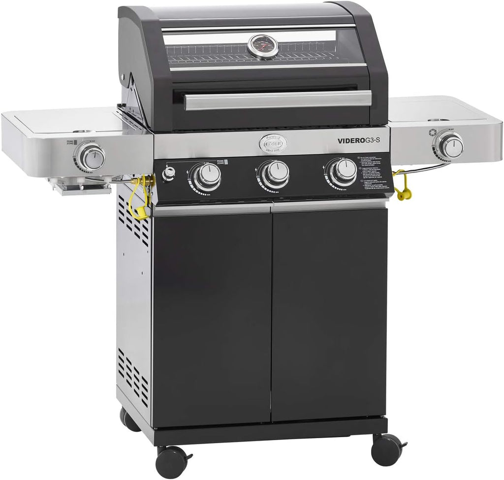 RÖSLE Elektrische BBQ-grill Portable Videro E2-P, draagbare tafelgrill met 2 branders, warmhoudrooster en deksel met glasplaat, gepoedercoat staal, zwart/zilver