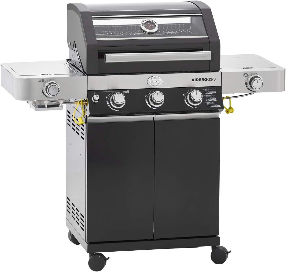 RÖSLE Elektrische BBQ-grill Portable Videro E2-P, draagbare tafelgrill met 2 branders, warmhoudrooster en deksel met glasplaat, gepoedercoat staal, zwart/zilver