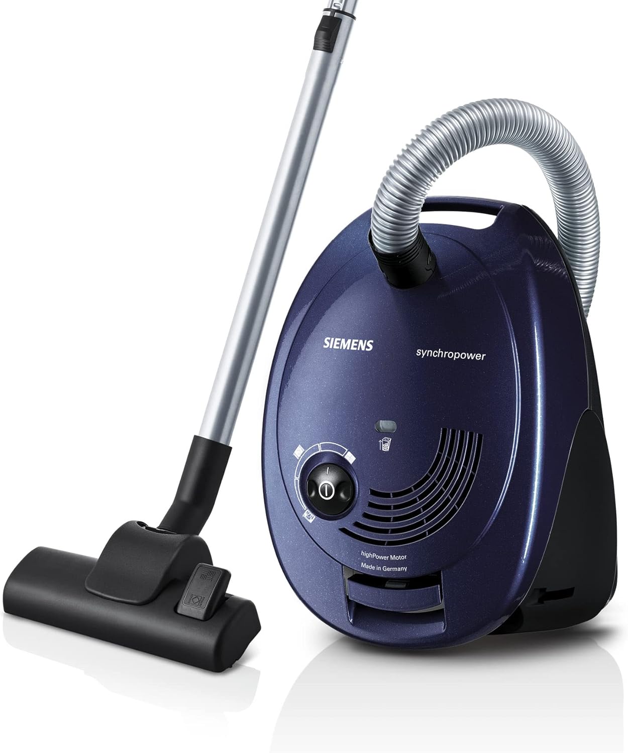 Siemens stofzuiger met zak synchropower VS06A111, stofzuiger, hygiënefilter, vloermond voor harde vloeren en tapijt, sterke zuigkracht, lange kabel, kierenzuiger, 600 W, blauw