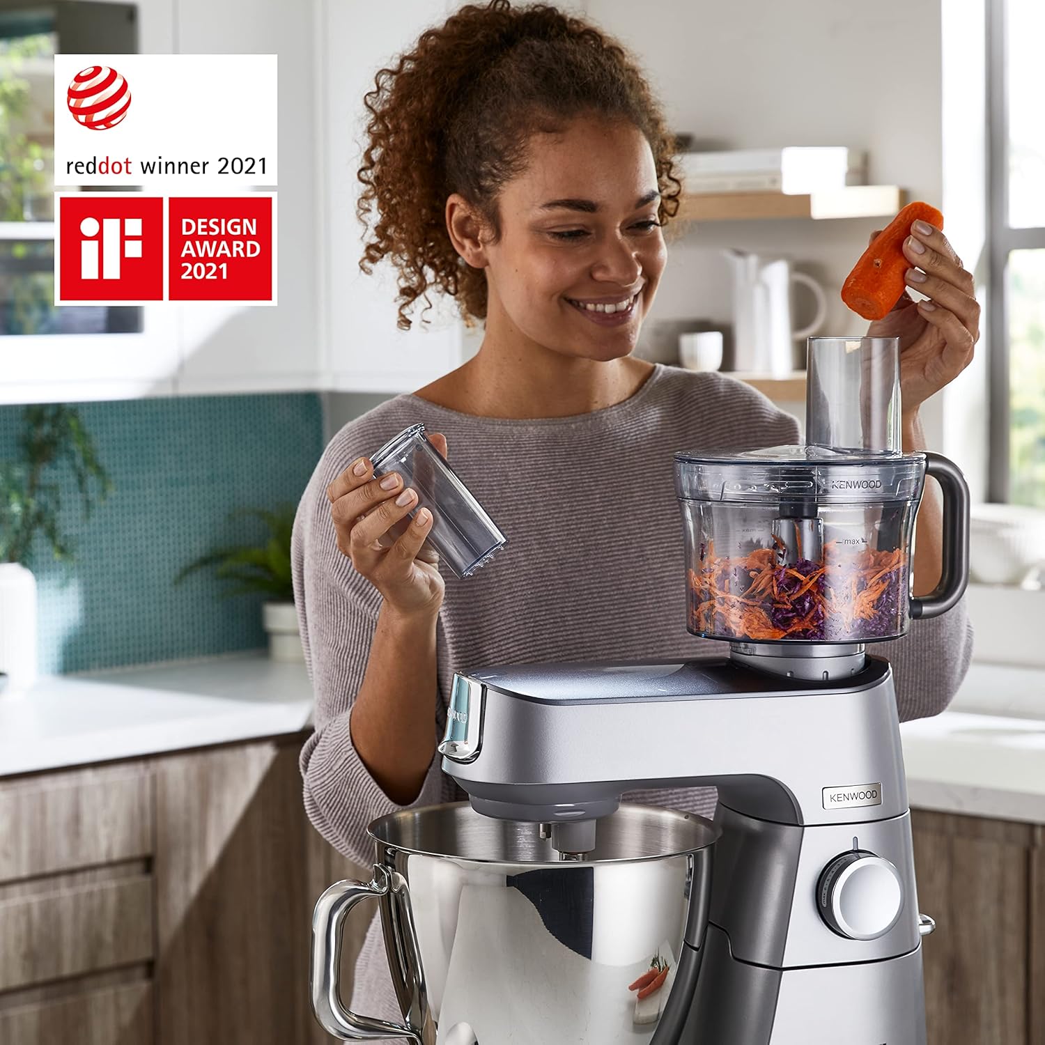 Kenwood Titanium Chef Baker KVL85.424SI Keukenmachine met geïntegreerde weegschaal, incl. 4-delige patisserie set, 7 L en 5 L mengkom, traploze snelheidsregeling, 1200 W, zilver