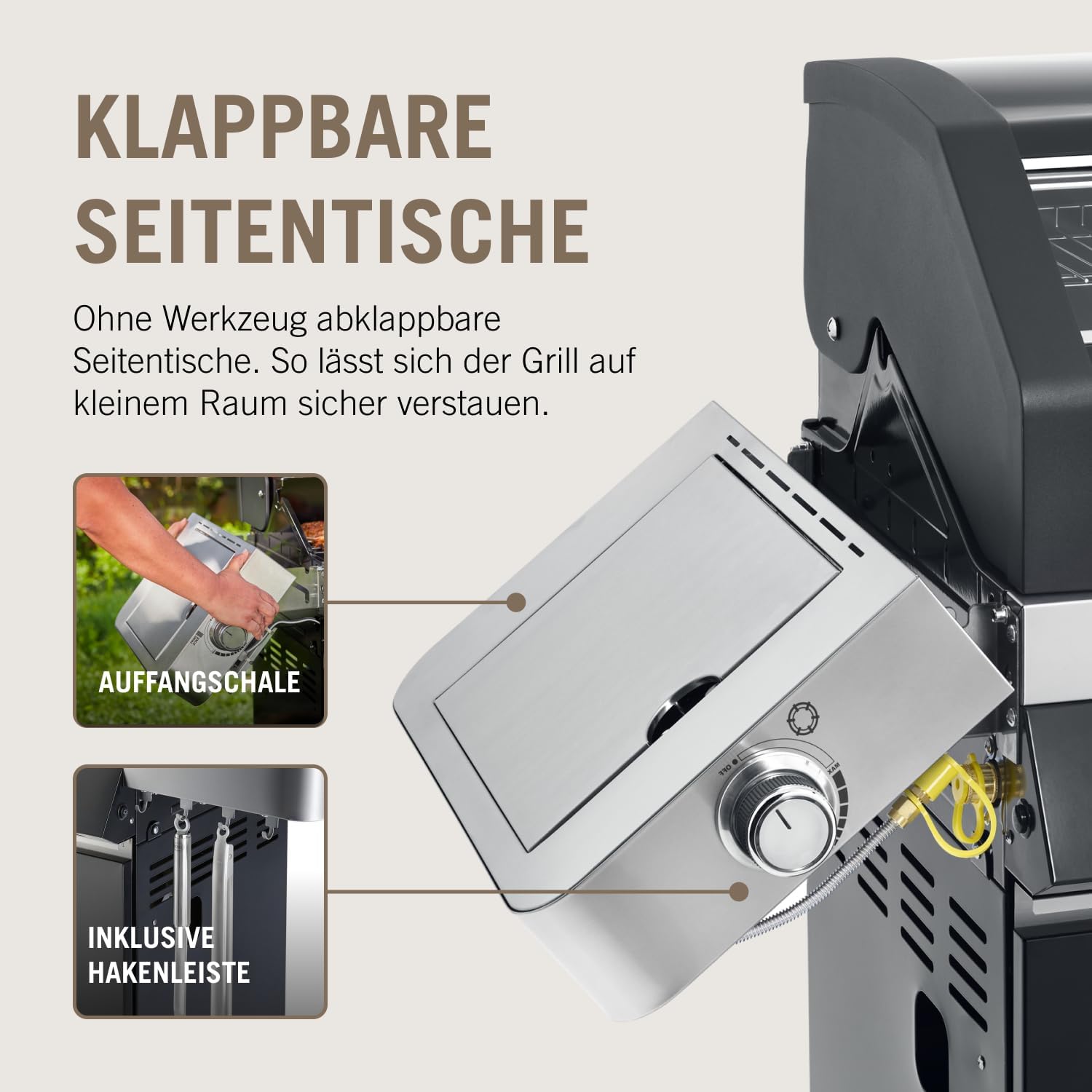 RÖSLE Elektrische BBQ-grill Portable Videro E2-P, draagbare tafelgrill met 2 branders, warmhoudrooster en deksel met glasplaat, gepoedercoat staal, zwart/zilver