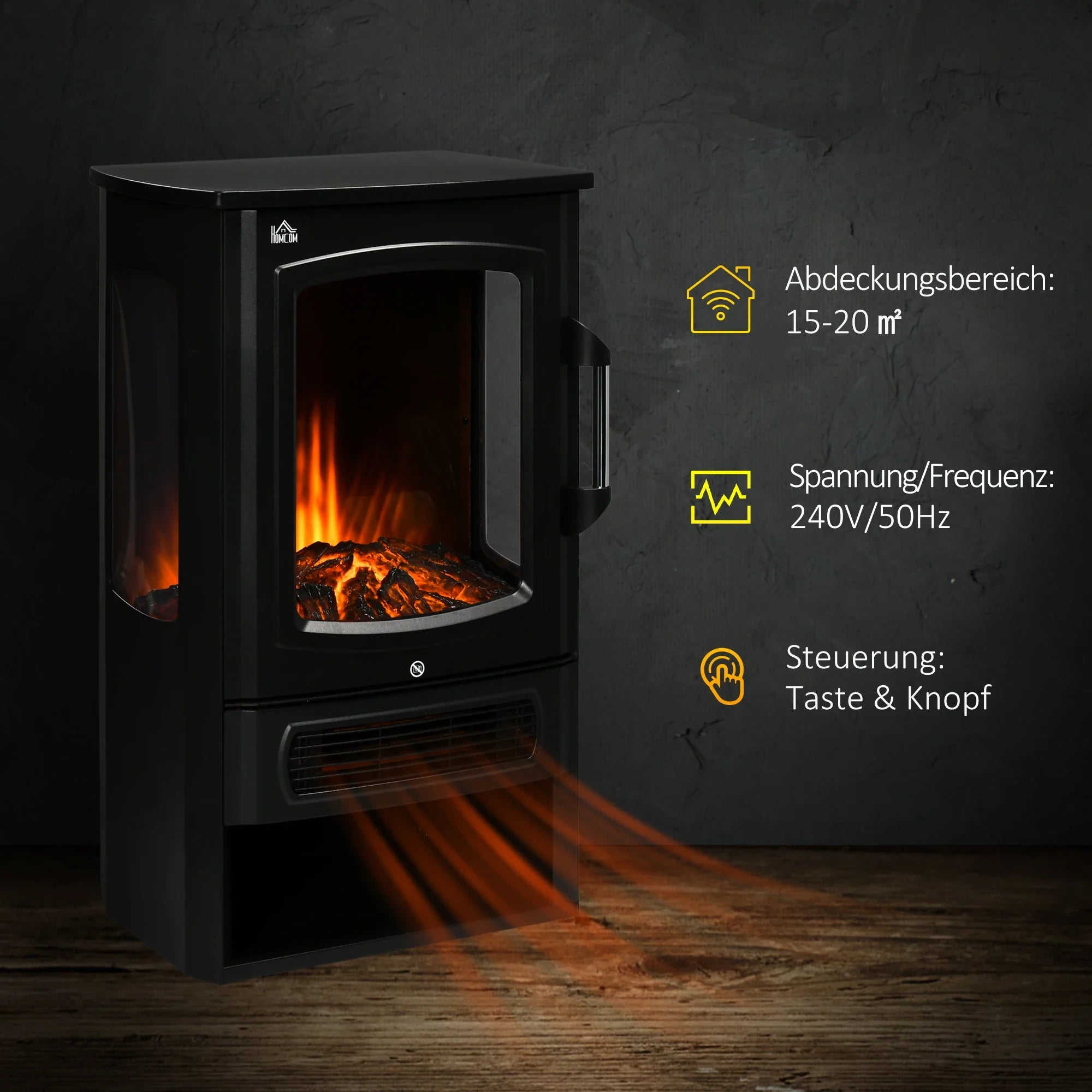 HOMCOM Elektrische haard LED-vlameffect 2 verwarmingsstanden Oververhittingsbeveiliging