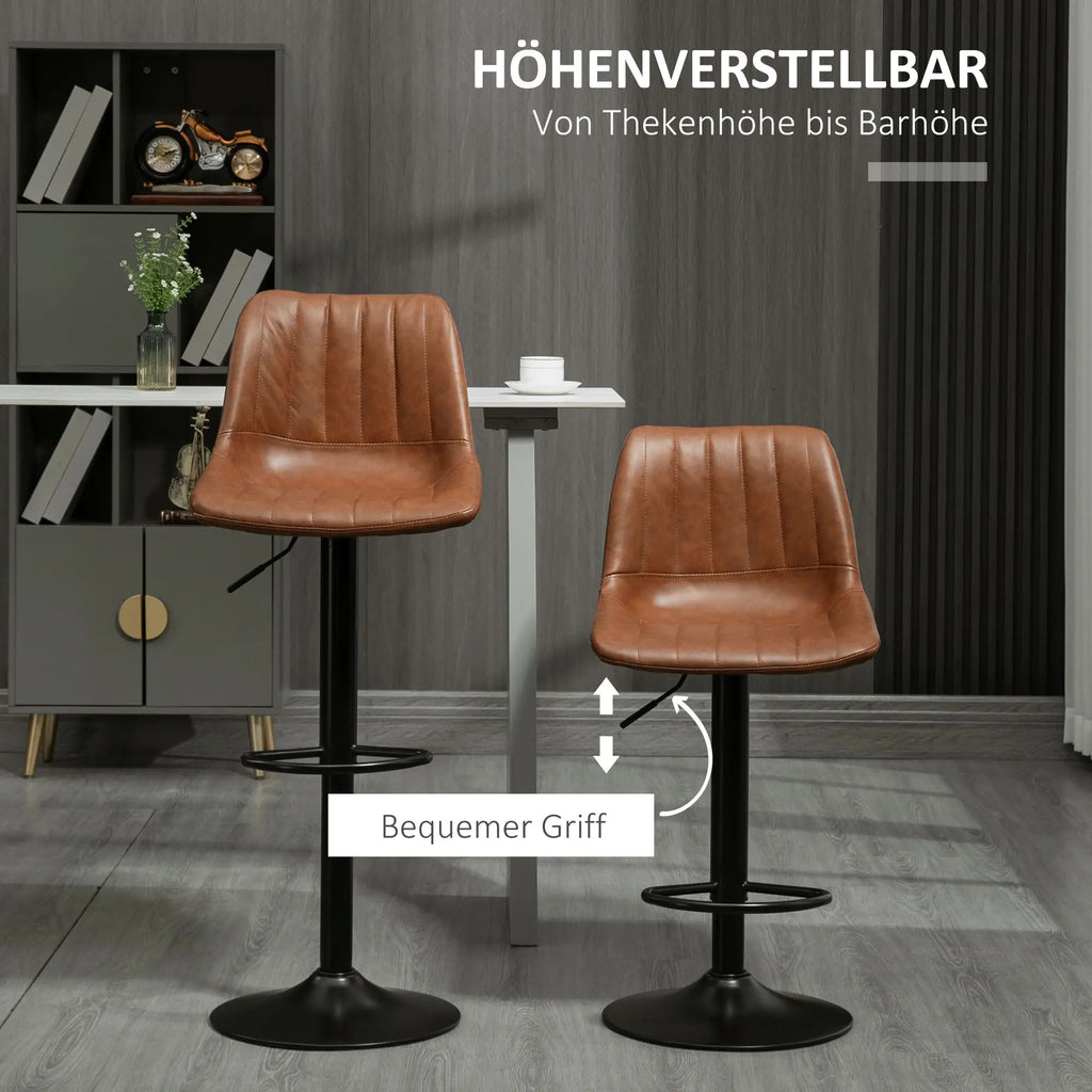HOMCOM Set van 2 barkrukken in hoogte verstelbaar, kunstleer bruin
