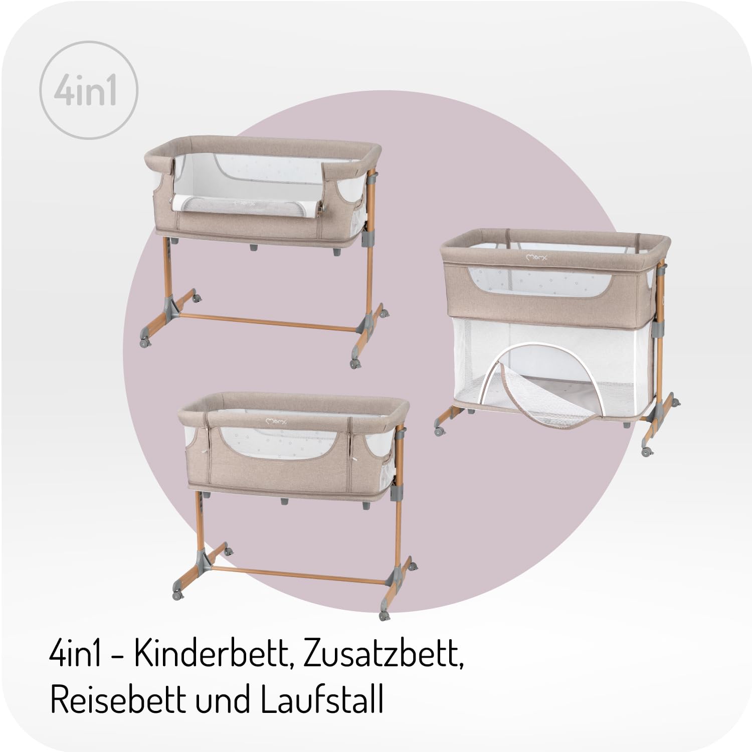 Momi SMART Bed 4-in-1 Bijzetbedden tot 15 kg, Bijzetbed voor baby's met matras, Hoogteverstelbaar