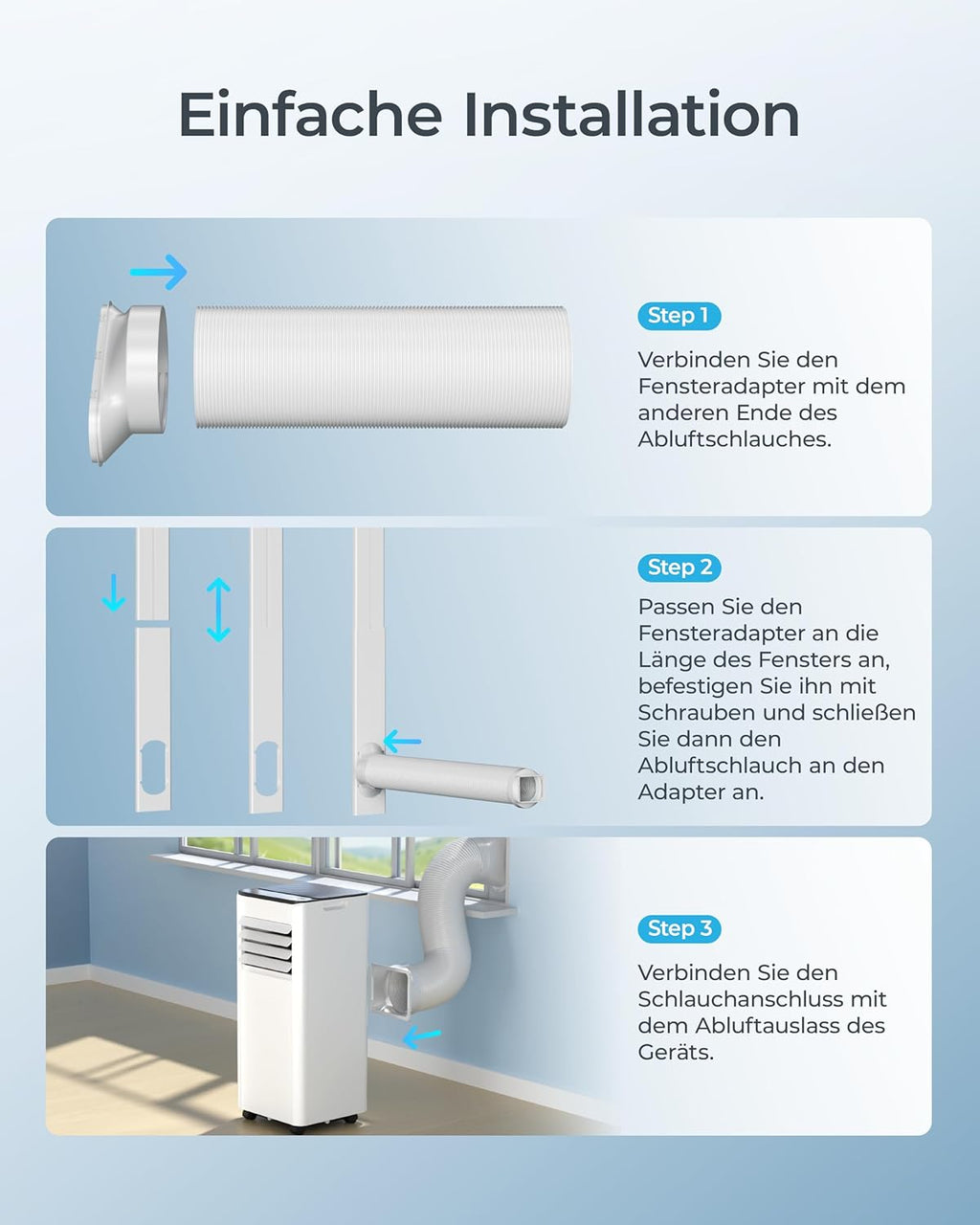 Mobiele airco 9000 BTU met afvoerslang | 4-in-1 Mobiele airconditioner | Stille werking