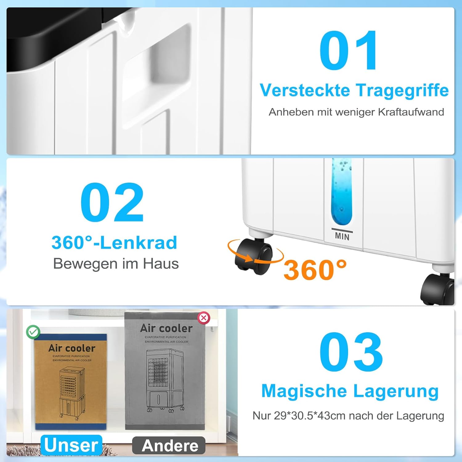Airconditioner zonder afvoerslang, 12L 60W Mobiele Airconditioner met 12H Timer, 3 Modi, 40dB, 120° Oscillatie, Afneembare Watertank, Afstandsbediening, Stille Luchtkoeler Air Conditioner voor Woning Kamer Ruimtes