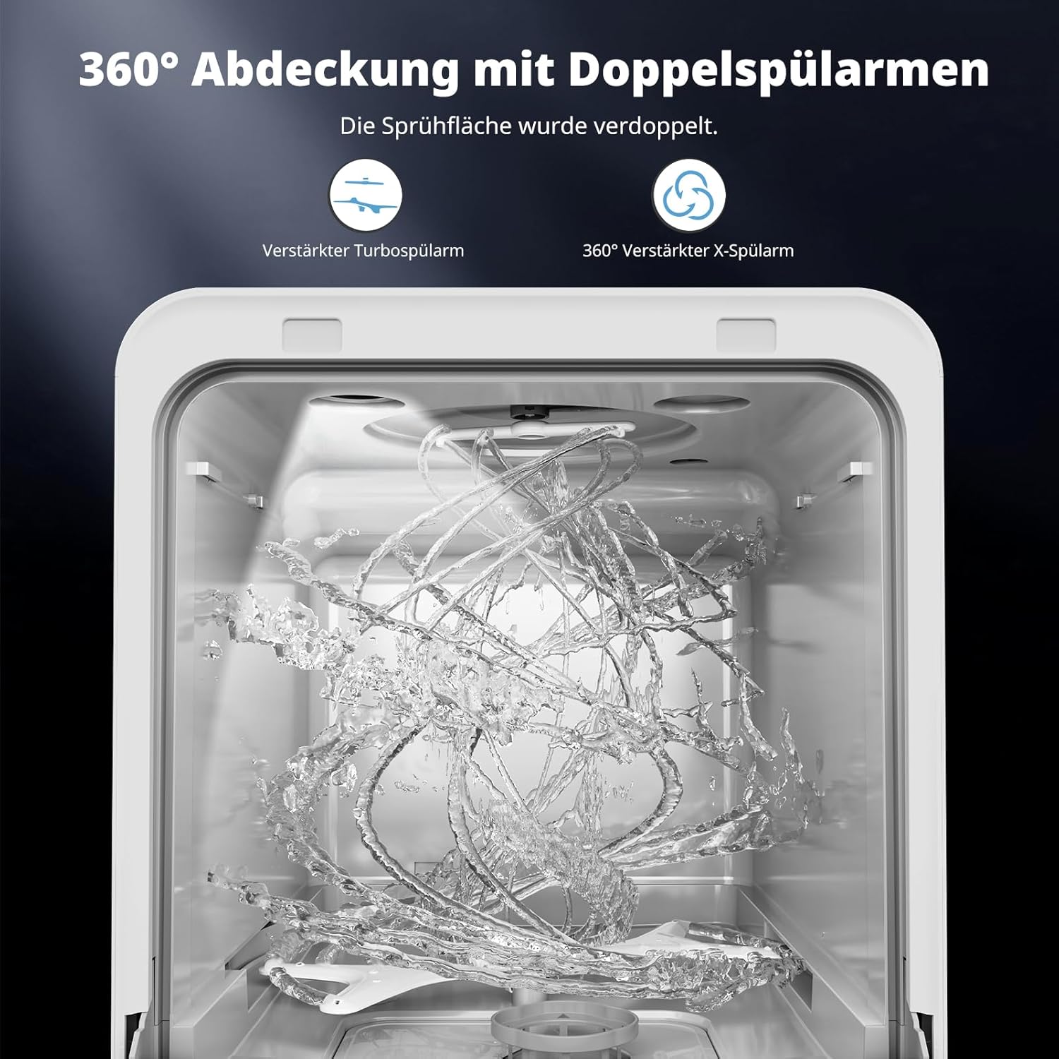 AIRMSEN Tafelvaatwasser, minivaatwasser met watertank, vaatwasser met 9 programma's, 37 x 50 cm, ultrasmal & diep, 1-24 uur timer, 360° dubbele sproeifunctie, slang/slangloos, wit (wit)