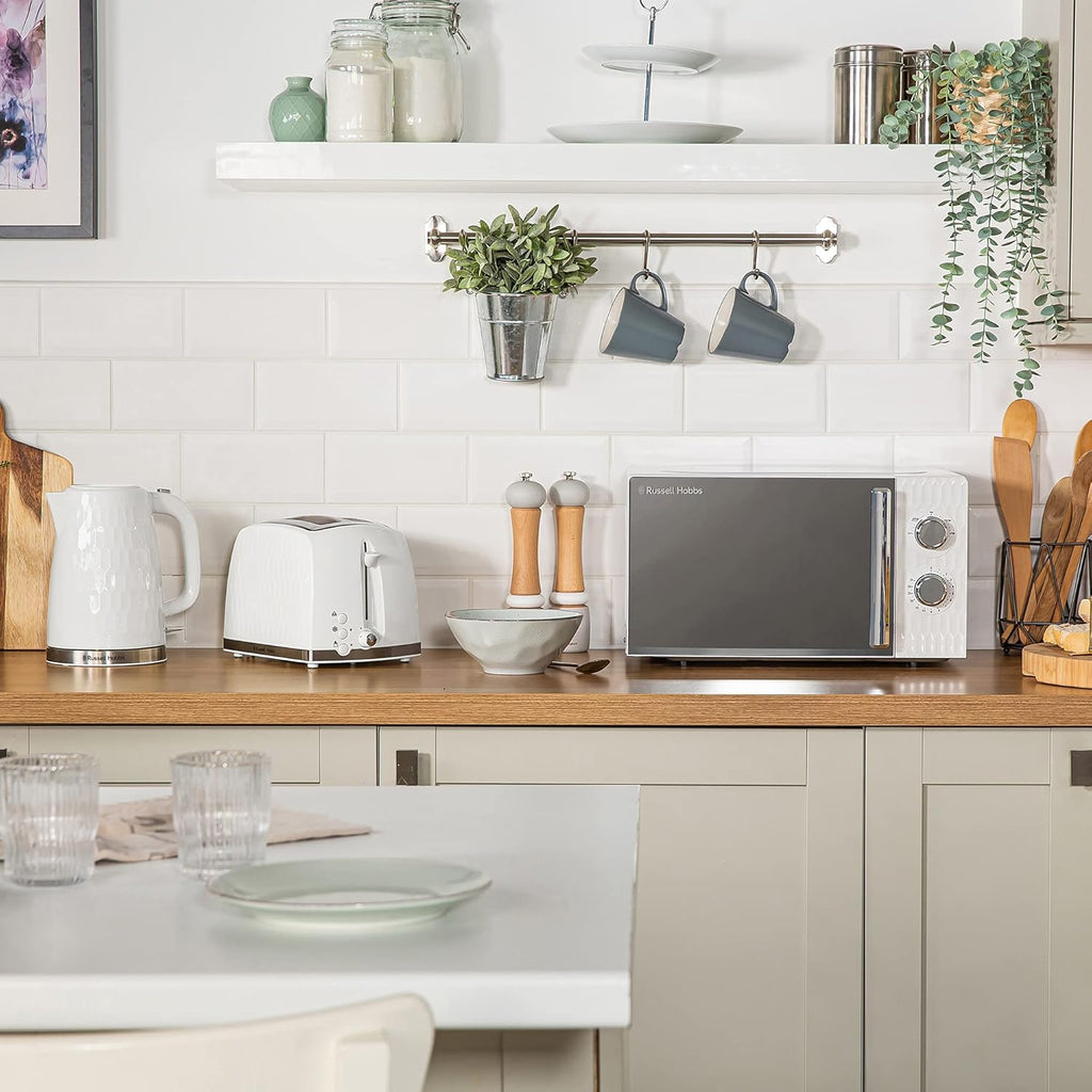 Russell Hobbs Honeycomb RHMM715G 17 liter 700 W grijs solo handmatige magnetron met 5 standen, geïntegreerde timer en ontdooifunctie