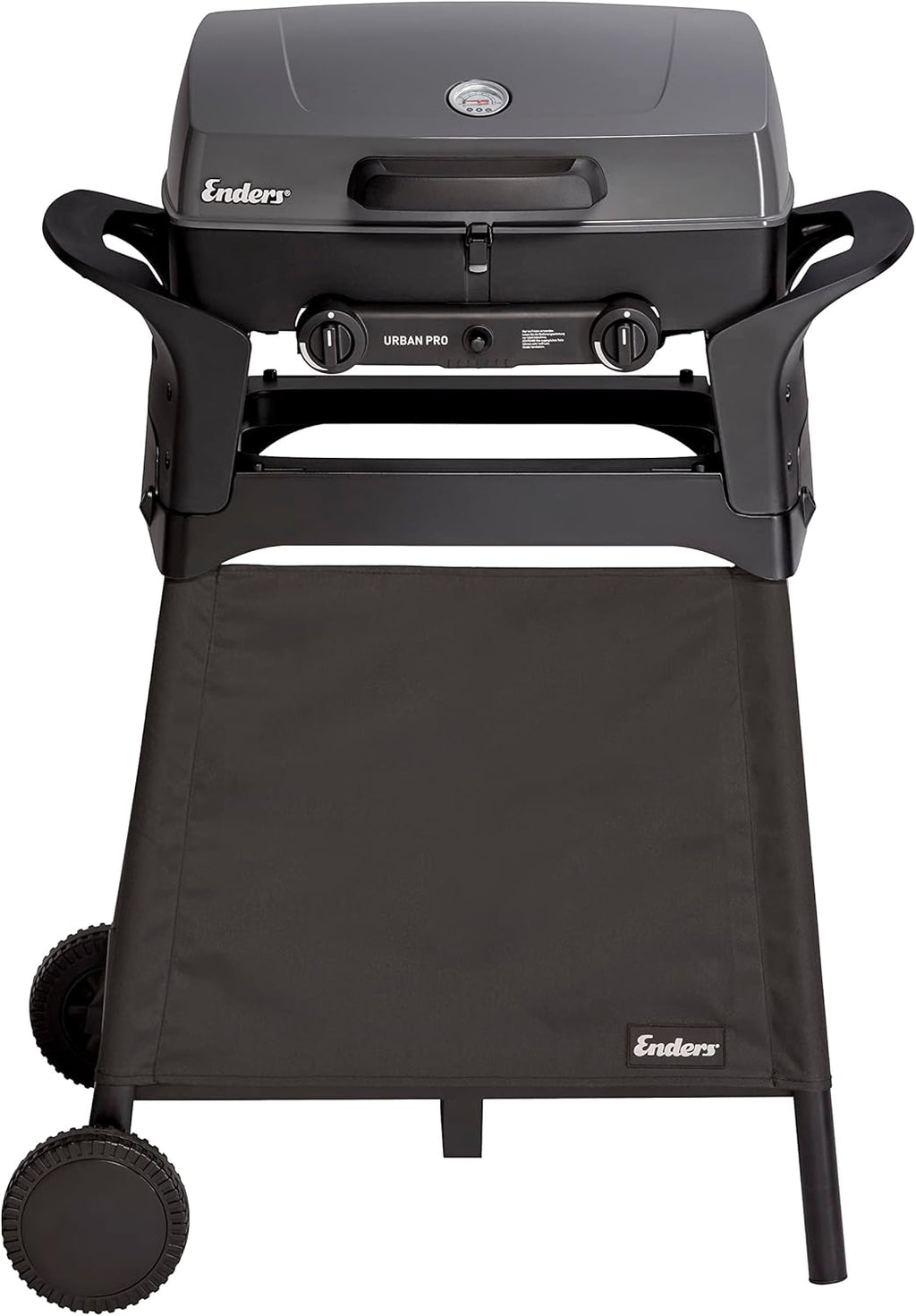 Enders Gasbarbecue Urban II Pro, tafelbarbecue, grill-, kook- en bakfunctie, 2 branders RVS, met grillthermometer, balkon-, campingbarbecue, gegoten aluminium behuizing, gietijzeren rooster, #2062
