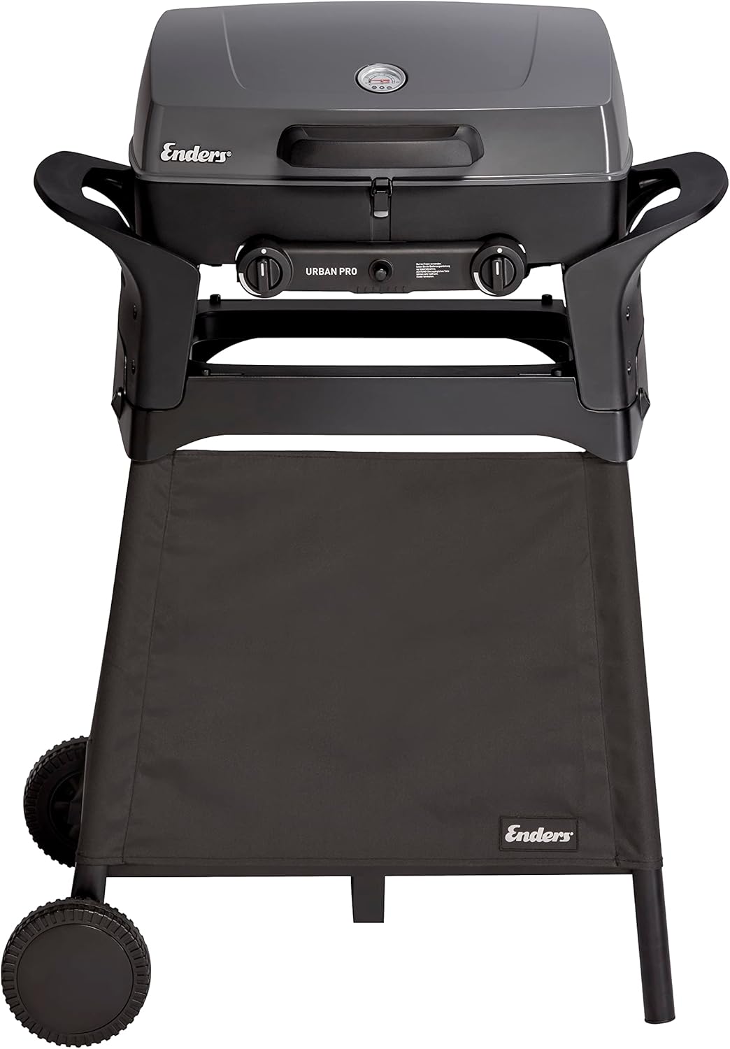 Enders Gasbarbecue Urban II Pro, tafelbarbecue, grill-, kook- en bakfunctie, 2 branders RVS, met grillthermometer, balkon-, campingbarbecue, gegoten aluminium behuizing, gietijzeren rooster, #2062