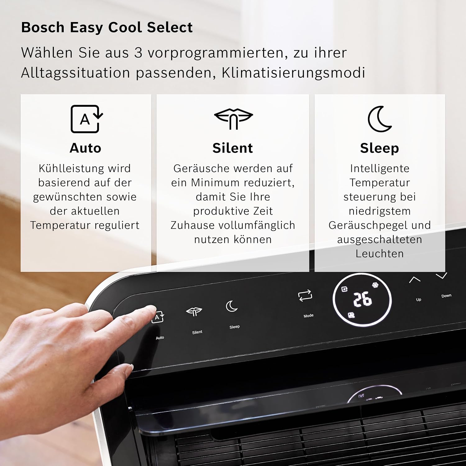 Bosch Cool 4000 Mobiele airconditioner - 3-in-1: Airconditioner, ontvochtiger, ventilator - 2,6 kW voor ruimtes tot 35 m² - Met automatische modus, stille modus & slaapmodus