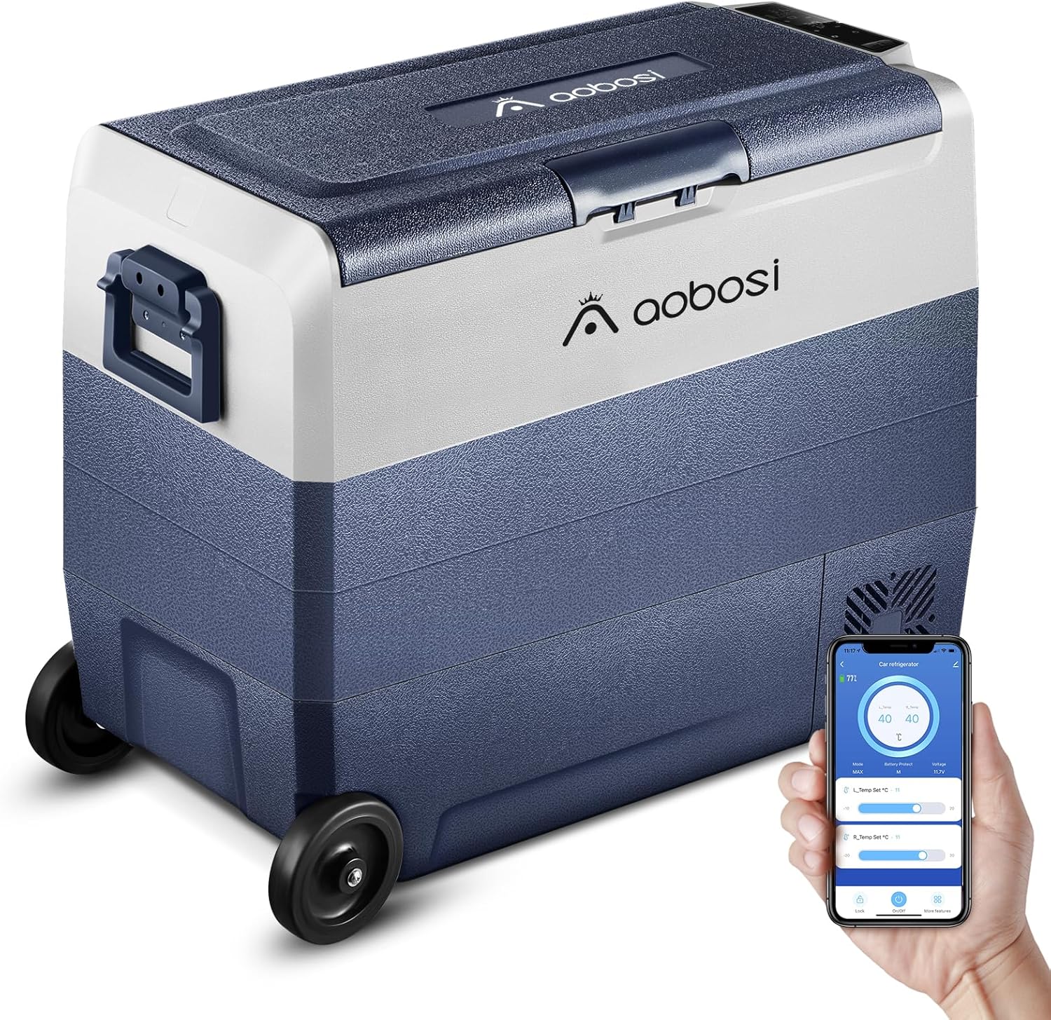 AAOBOSI Compressor Koelbox 36 L, Koelbox Auto met Wifi App Besturing, 12/24 V en 100-240 V Elektrische Koelbox, tot -20 °C voor Auto, Vrachtwagen, Boot, Camper, Camping, Dubbele Zone
