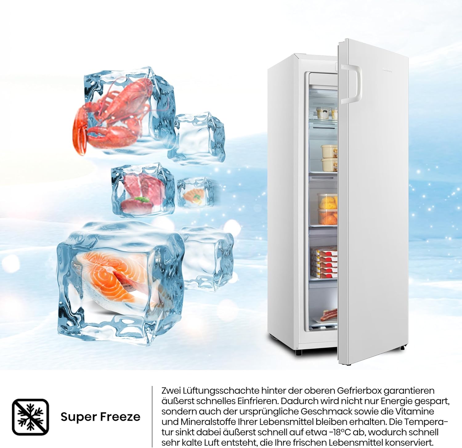 Hisense FV191N4AW2 Vriezer/ TotalNoFrost/ SuperFreeze/ Deuralarm/ Multiflow 360°/ BigBox/ 143,4 cm/ Vriesgedeelte 147 l/ 41 dB/ 205 kWh/Wit