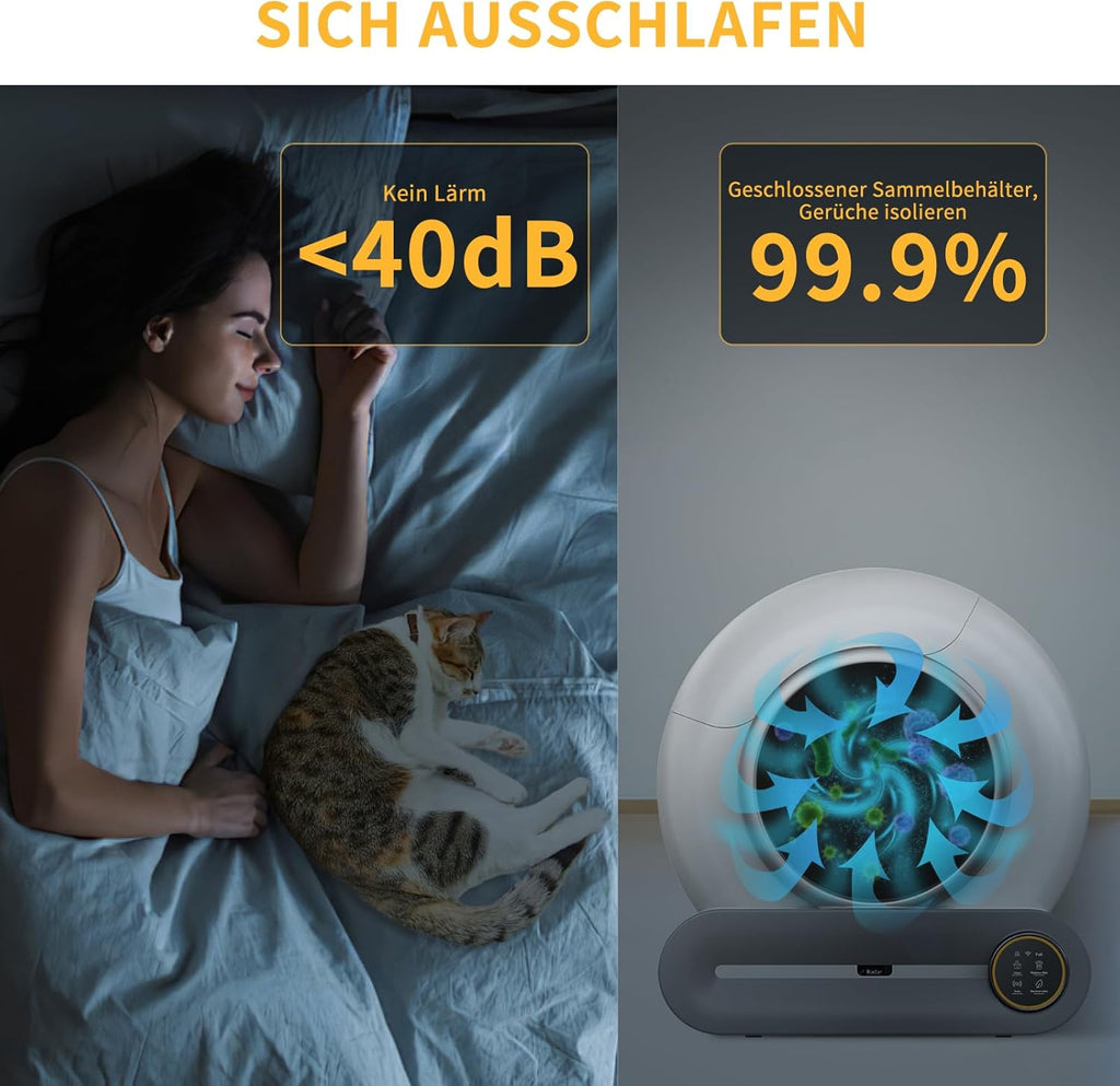 Zelfreinigende kattenbak Groot XXL 68L, Automatische kattenbak met afvalzakken, Lage instap met APP-bediening Elektrische kattenbak, voor 2 katten Zelfreinigende kattenbak