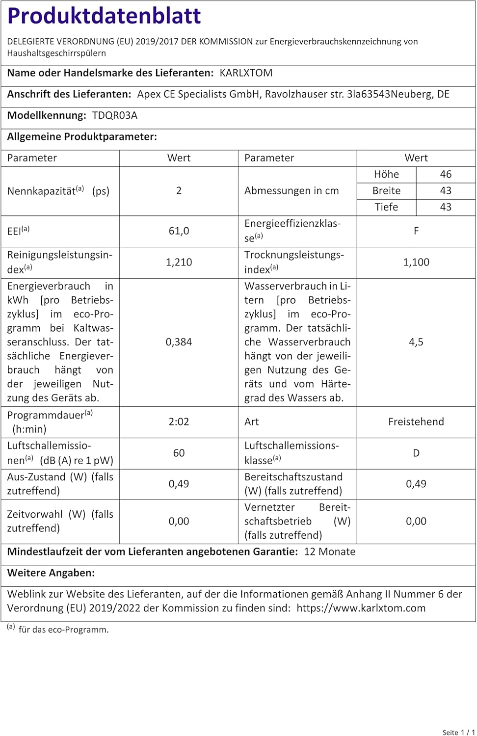Karlxtom TDQR03A Mini Vaatwasser, 6 Programma's Vrijstaande Tafelvaatwasser, Vaatwasser met 2 Watertoevoermodi, Automatisch Drogen, Perfect voor Kleine Gezinnen en Koppels