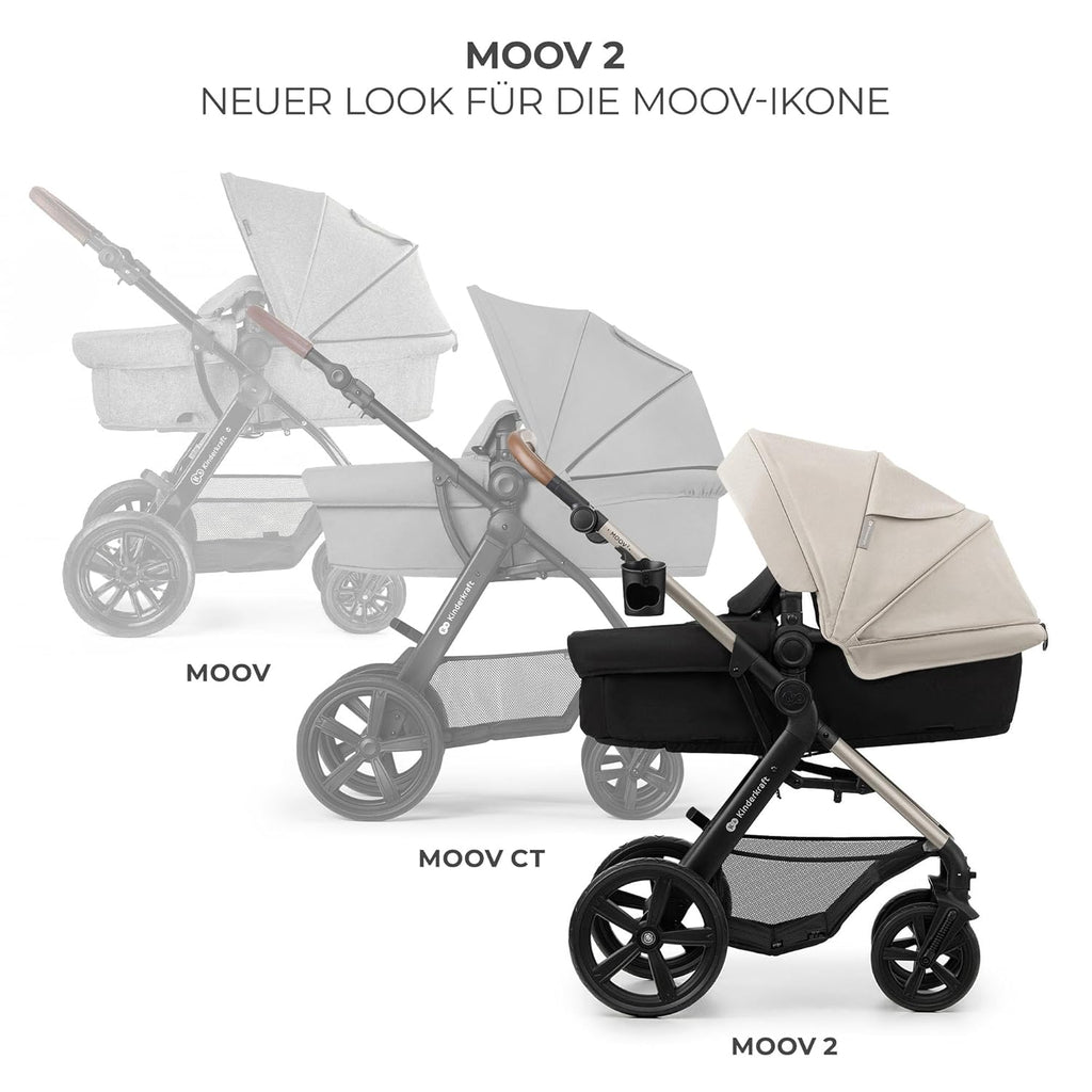 Kinderkraft MOOV2 AIR Kinderwagen 3 in 1 Kinderwagenset tot 26 kg met autostoel I-SIZE 40-75 cm, buggyfunctie, verstelbare ligstand, grote uitschuifbare kap, opblaasbare wielen, zwart
