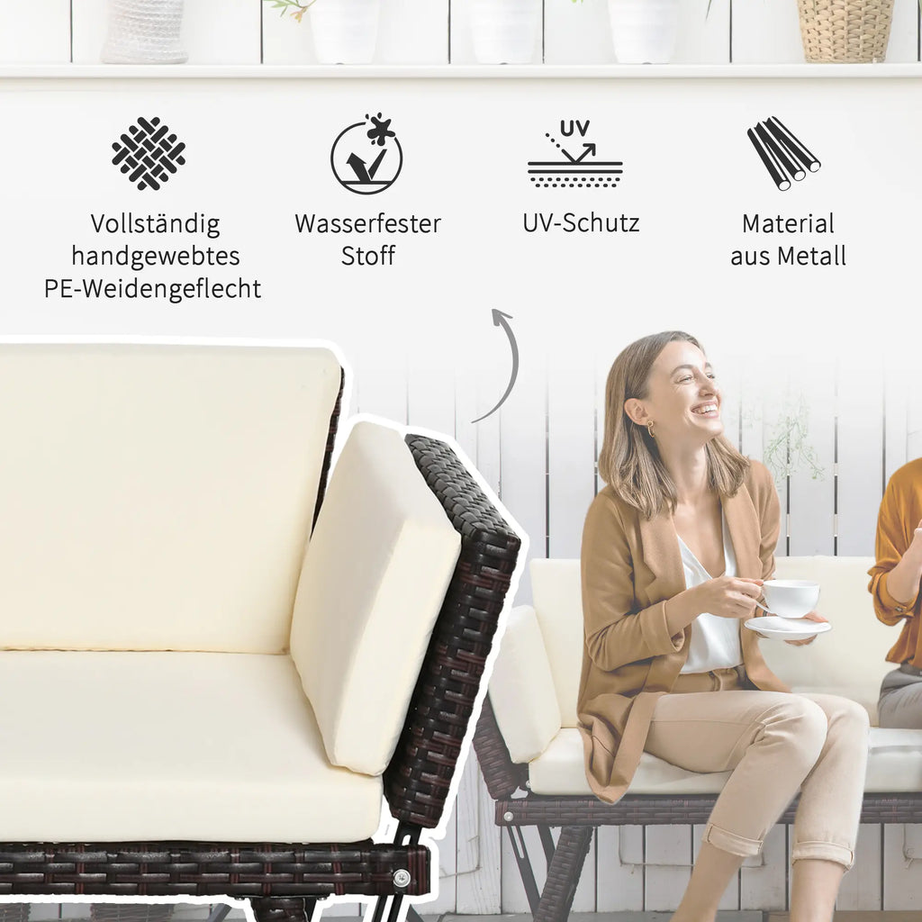 Outsunny Polyrattan Tuinbank 2-zits Opklapbare Armleuningen