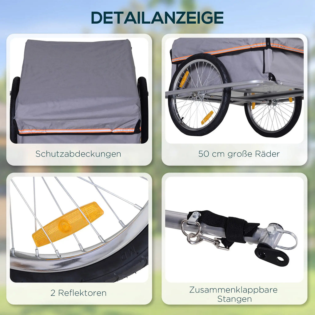 HOMCOM fietskar, opvouwbare bagagewagen met grote transportbox