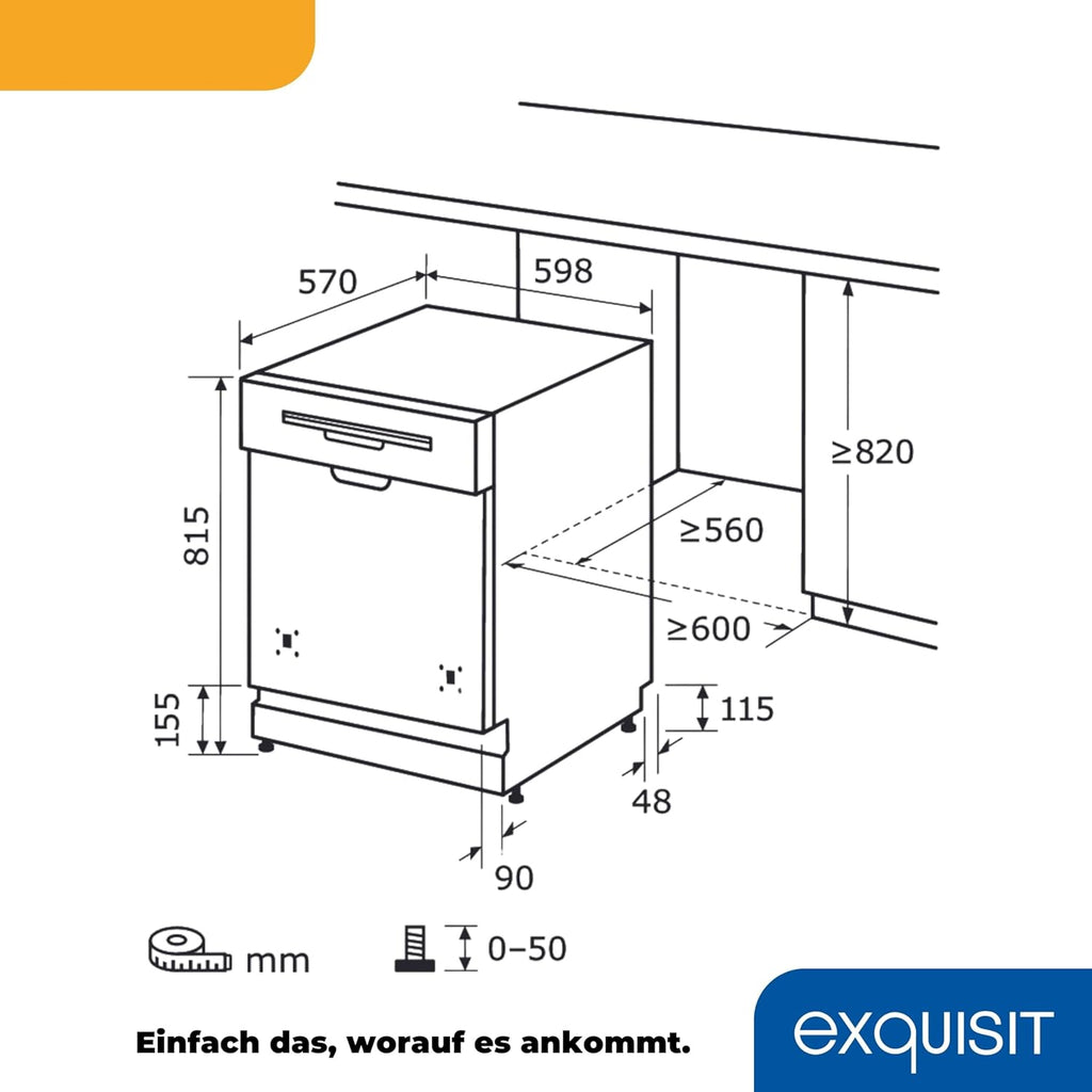 Exquisit Vaatwasser, 45 cm breedte, gedeeltelijk geïntegreerd, 9 couverts, 9 liter, startuitstel, ECO-modus, vaatwasser 45 cm, EGSP51009-EB-030E inox