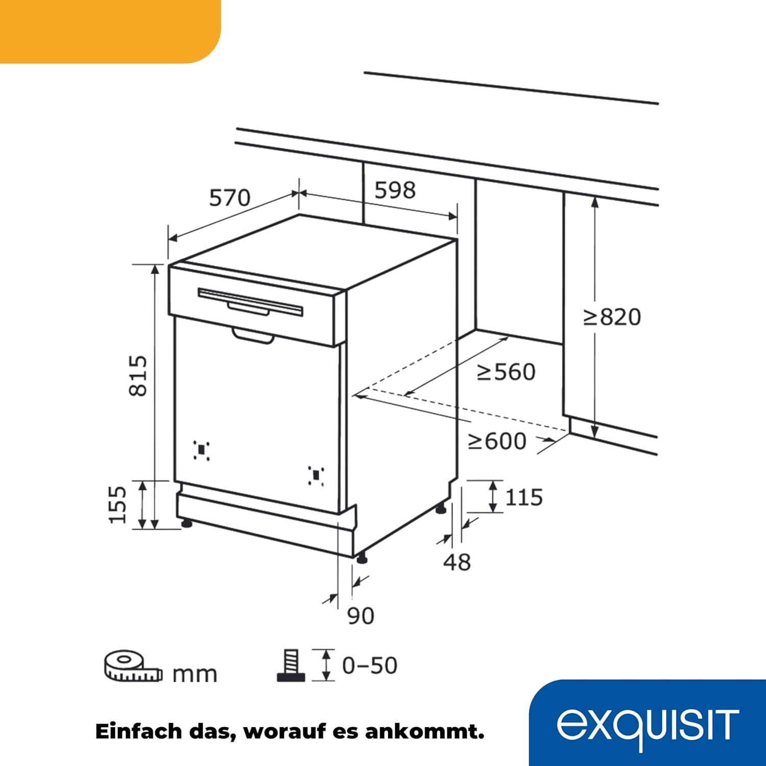 Exquisit Vaatwasser, 45 cm breedte, gedeeltelijk geïntegreerd, 9 couverts, 9 liter, startuitstel, ECO-modus, vaatwasser 45 cm, EGSP51009-EB-030E inox