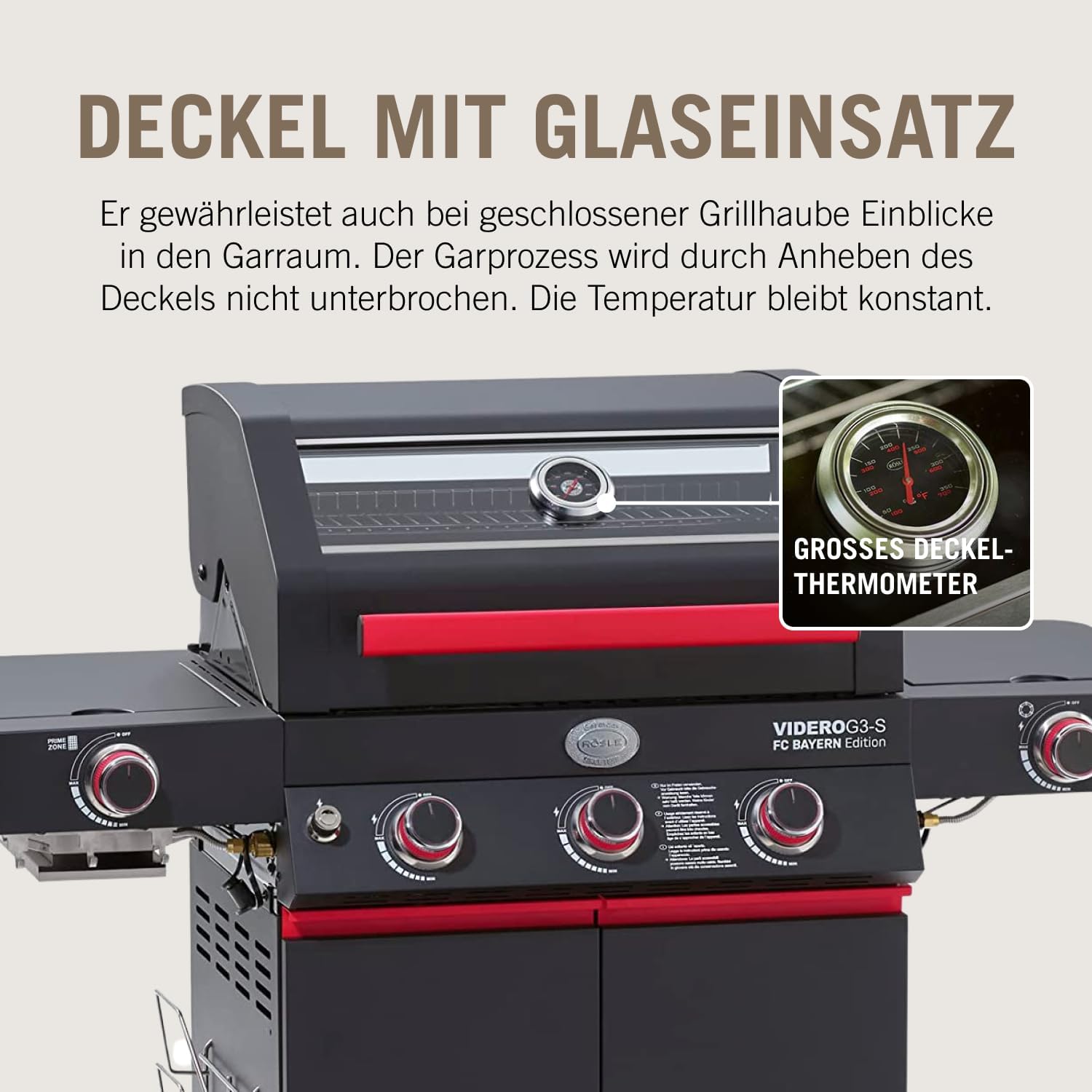 RÖSLE Elektrische BBQ-grill Portable Videro E2-P, draagbare tafelgrill met 2 branders, warmhoudrooster en deksel met glasplaat, gepoedercoat staal, zwart/zilver
