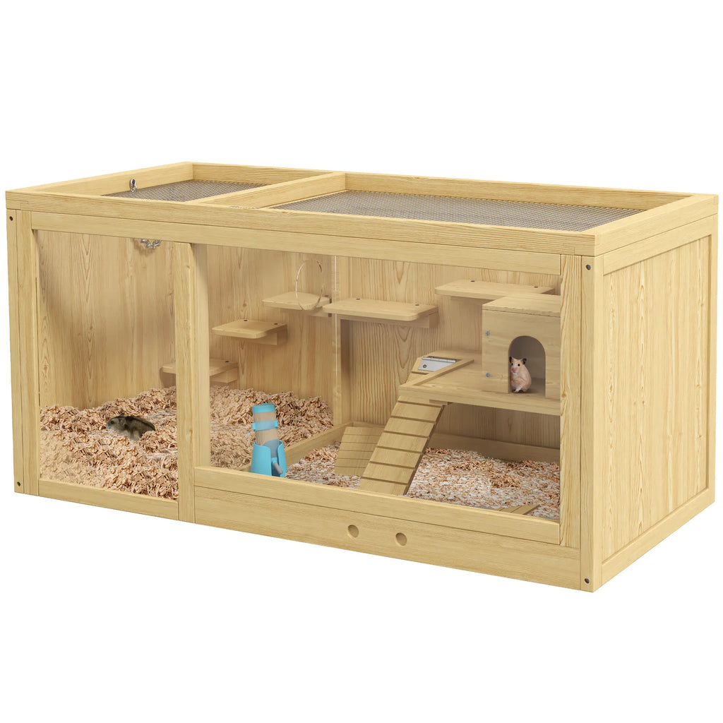 PawHut Hamsterkooi Knaagdierkooi meerdere verdiepingen met accessoires Hout