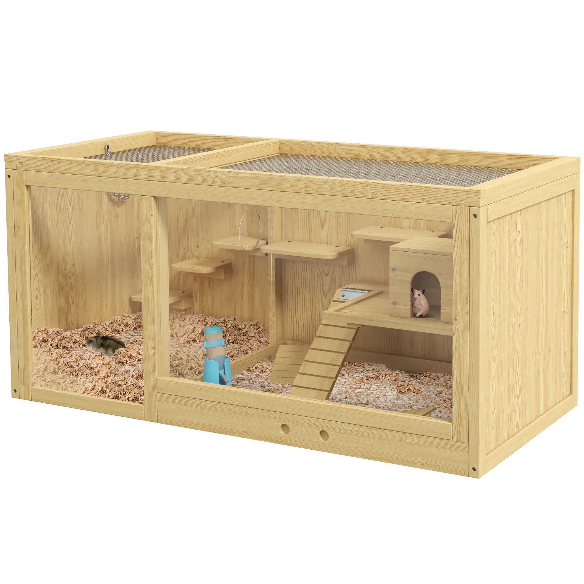 PawHut Hamsterkooi Knaagdierkooi meerdere verdiepingen met accessoires Hout