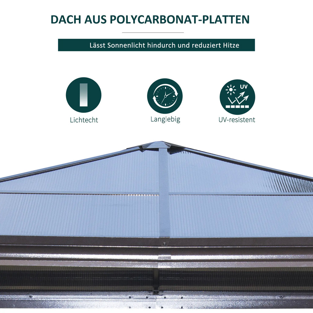 Outsunny Tuinpaviljoen Hardtop met Polycarbonaat Dak Muskietennet Aluminium